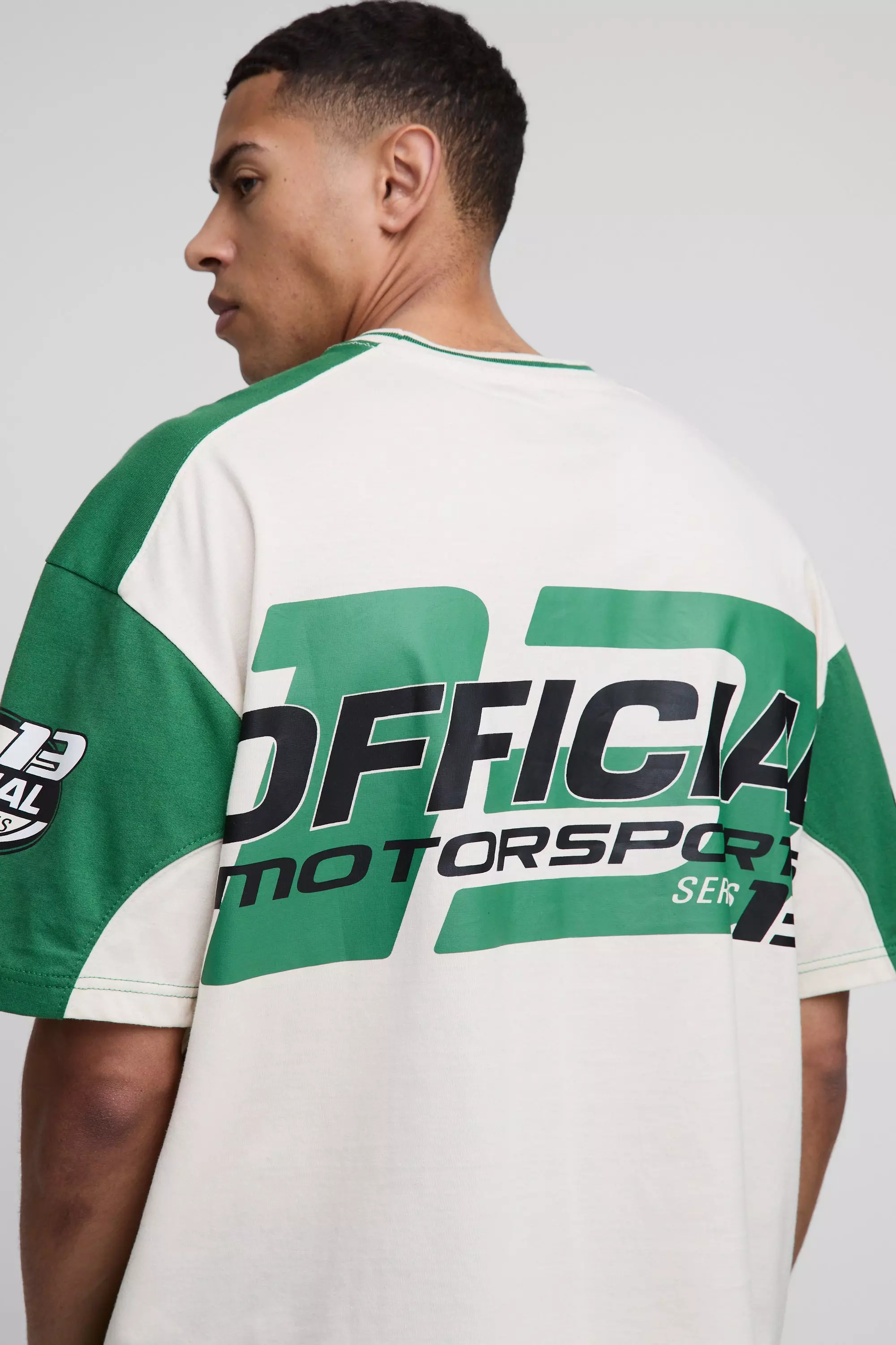 T-shirt oversize color block à imprimé moto, Ecru autre image