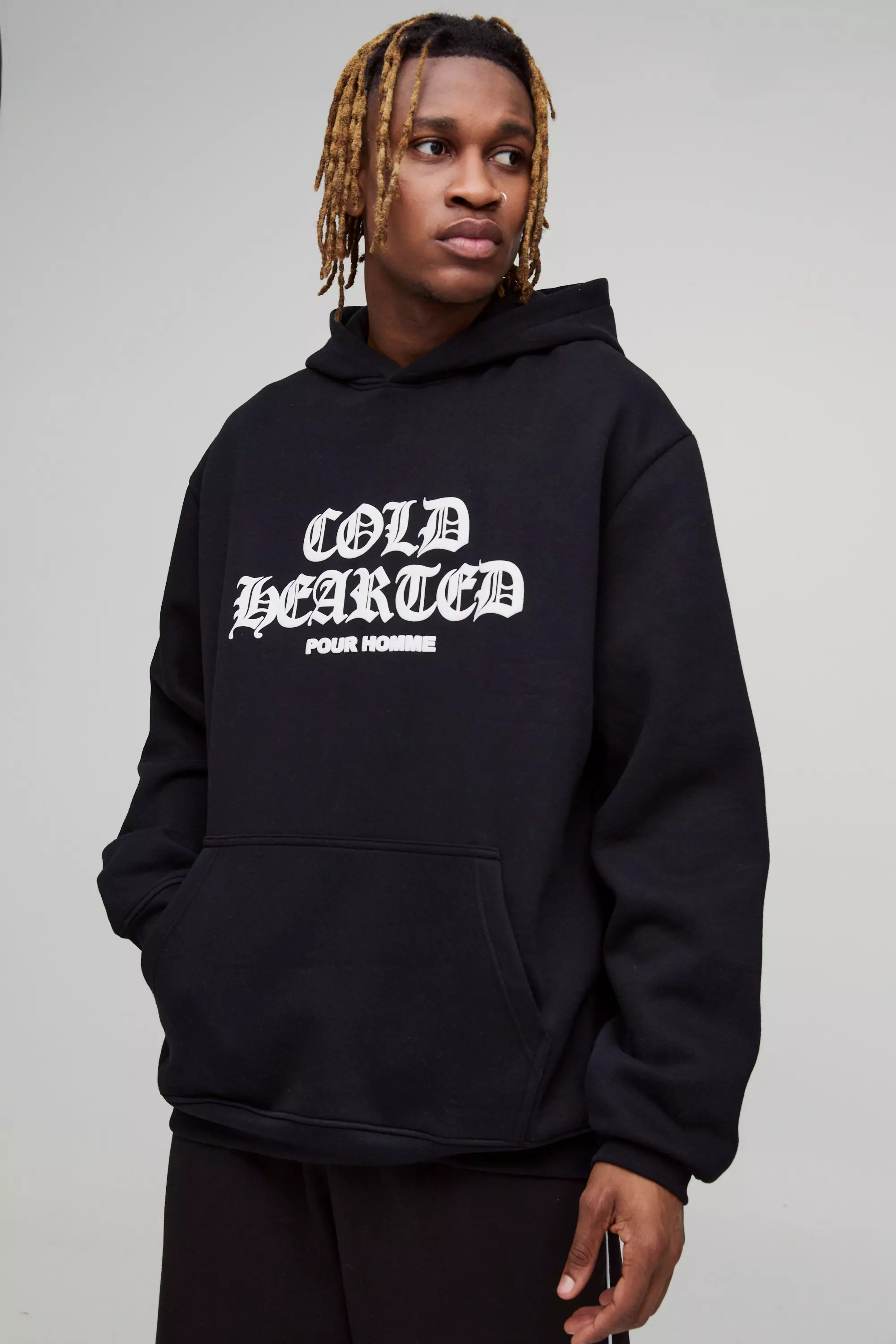Black Tall Oversized Cold Hearted Puff Print Hoodie alternative image