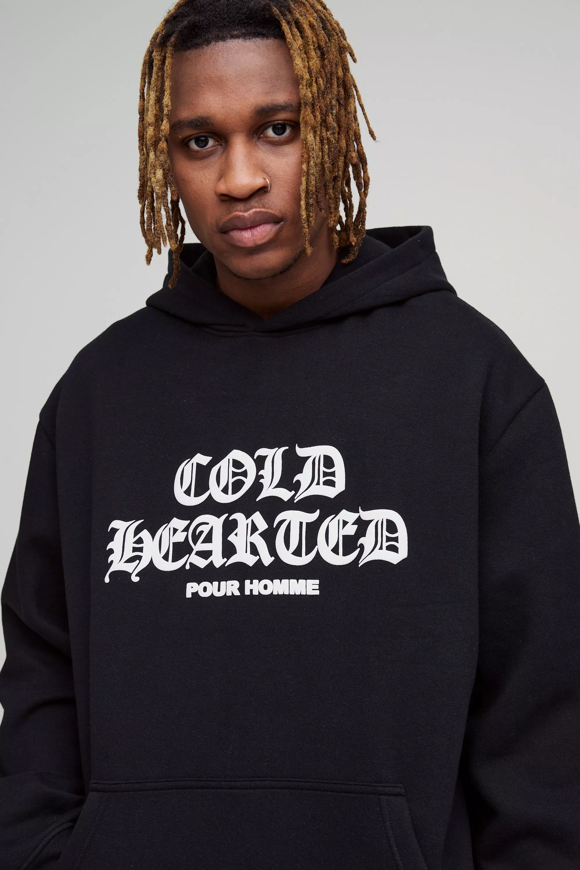 Black Tall Oversized Cold Hearted Puff Print Hoodie alternative image
