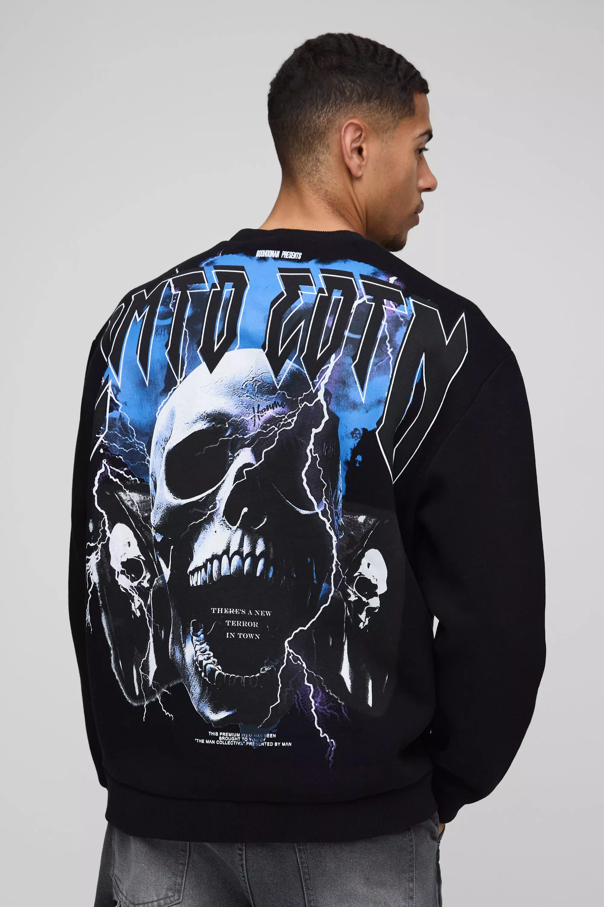 Oversized Large Scale Gothic Skull Graphic Sweatshirt Black