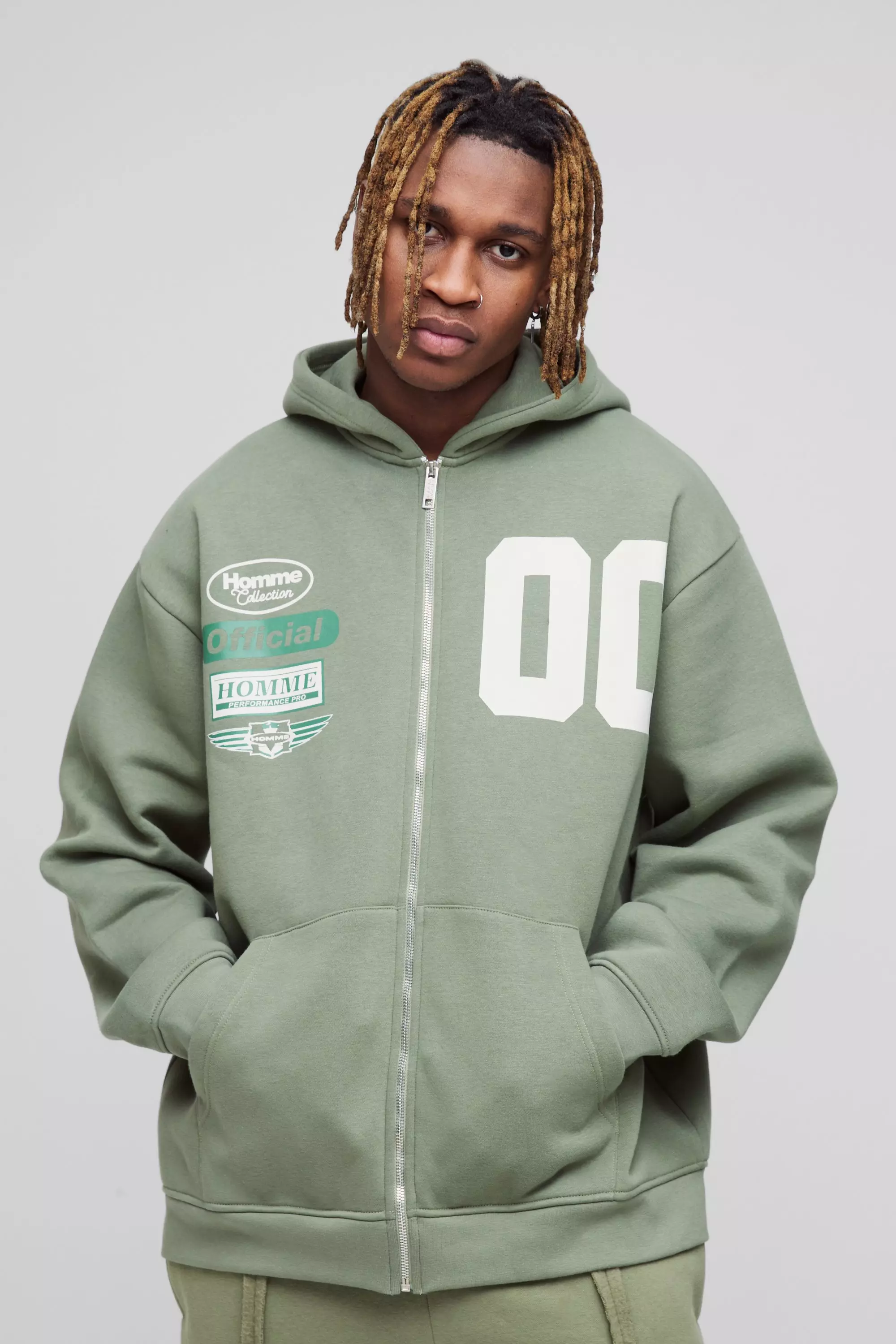 Sage 330GSM Tall Oversized Official Varsity Zip Thru Hoodie alternative image