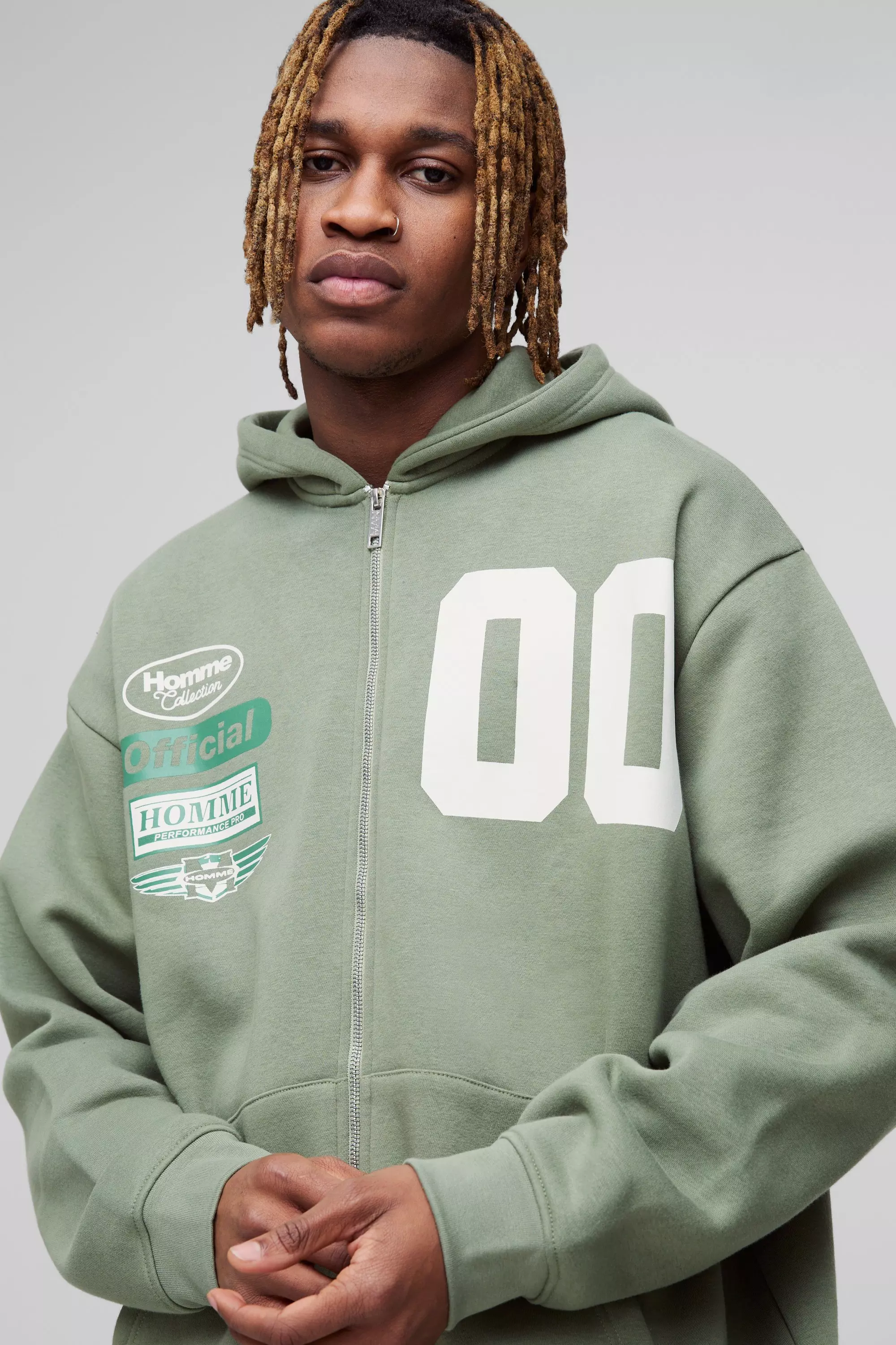 Sage 330GSM Tall Oversized Official Varsity Zip Thru Hoodie alternative image