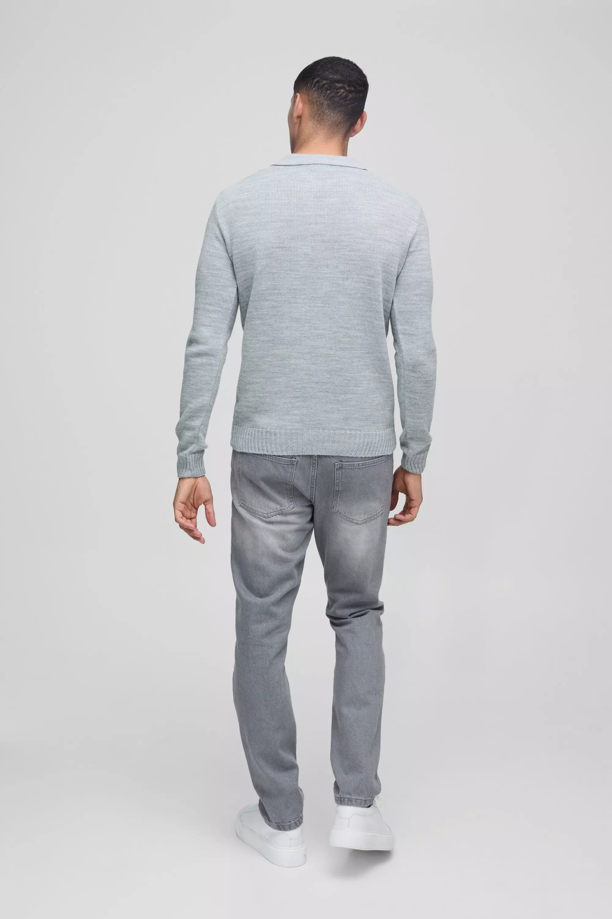 Light grey Regular Fit Knitted V-Neck Polo alternative image