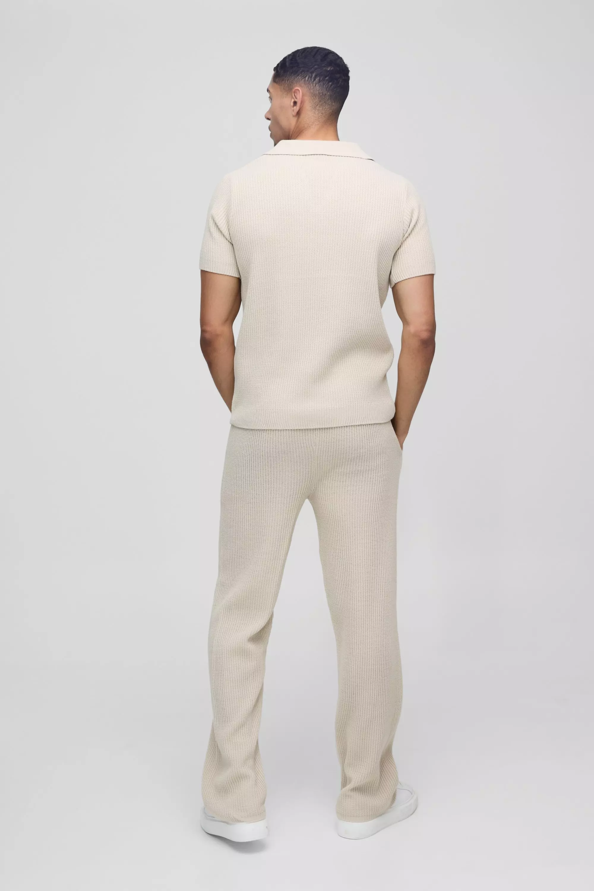 Ribbed Knitted Polo | boohooMAN USA