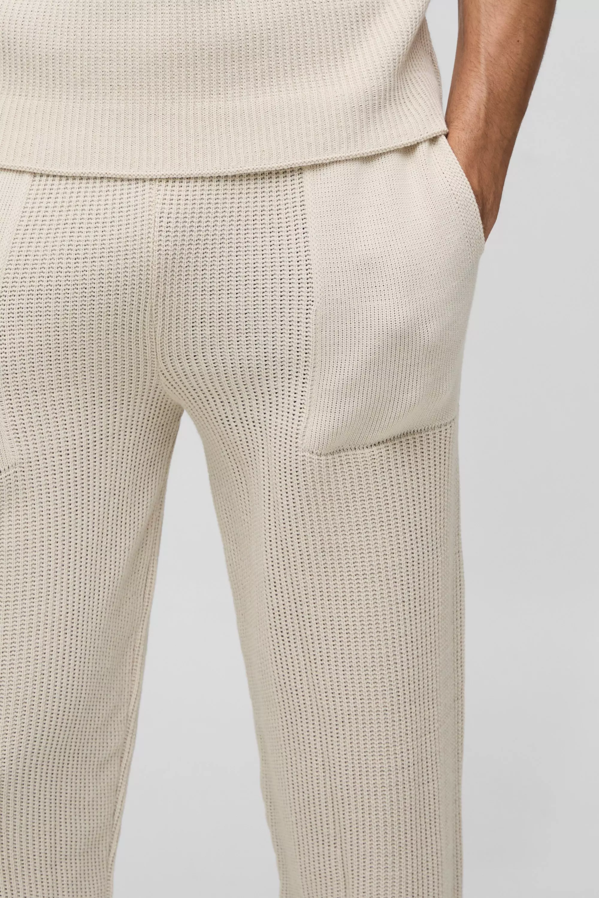 Stone Geribde gebreide joggers alternatieve afbeelding