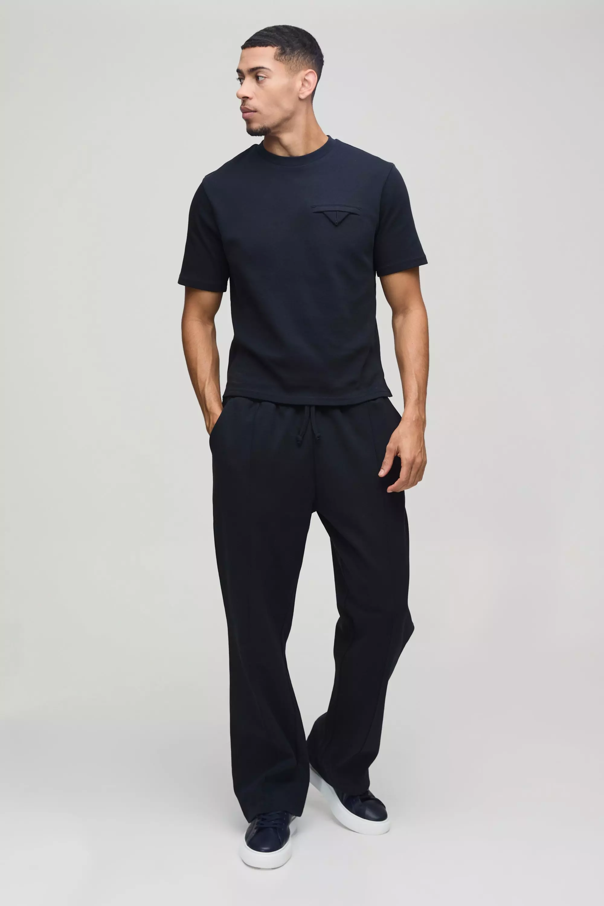 Straight Leg Interlock Pintuck Sweatpants Black