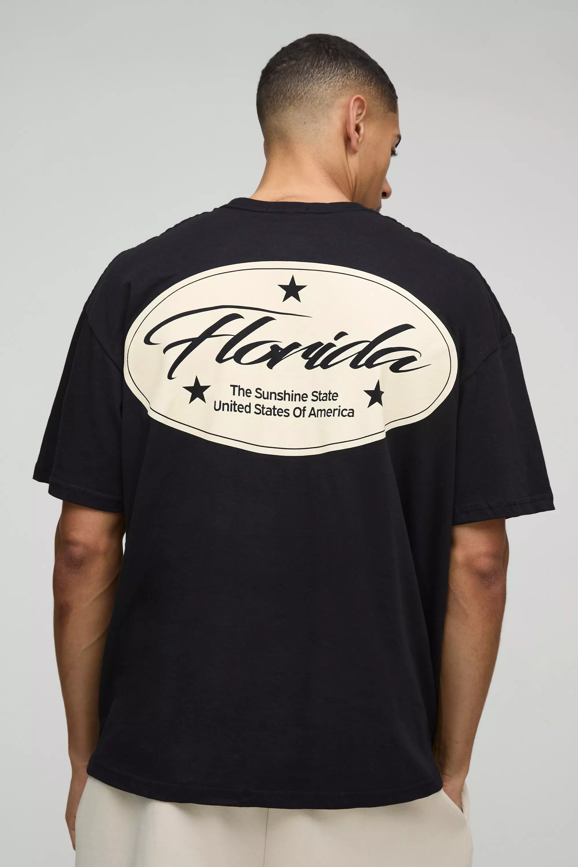 Black Oversized Florida Print T-Shirt