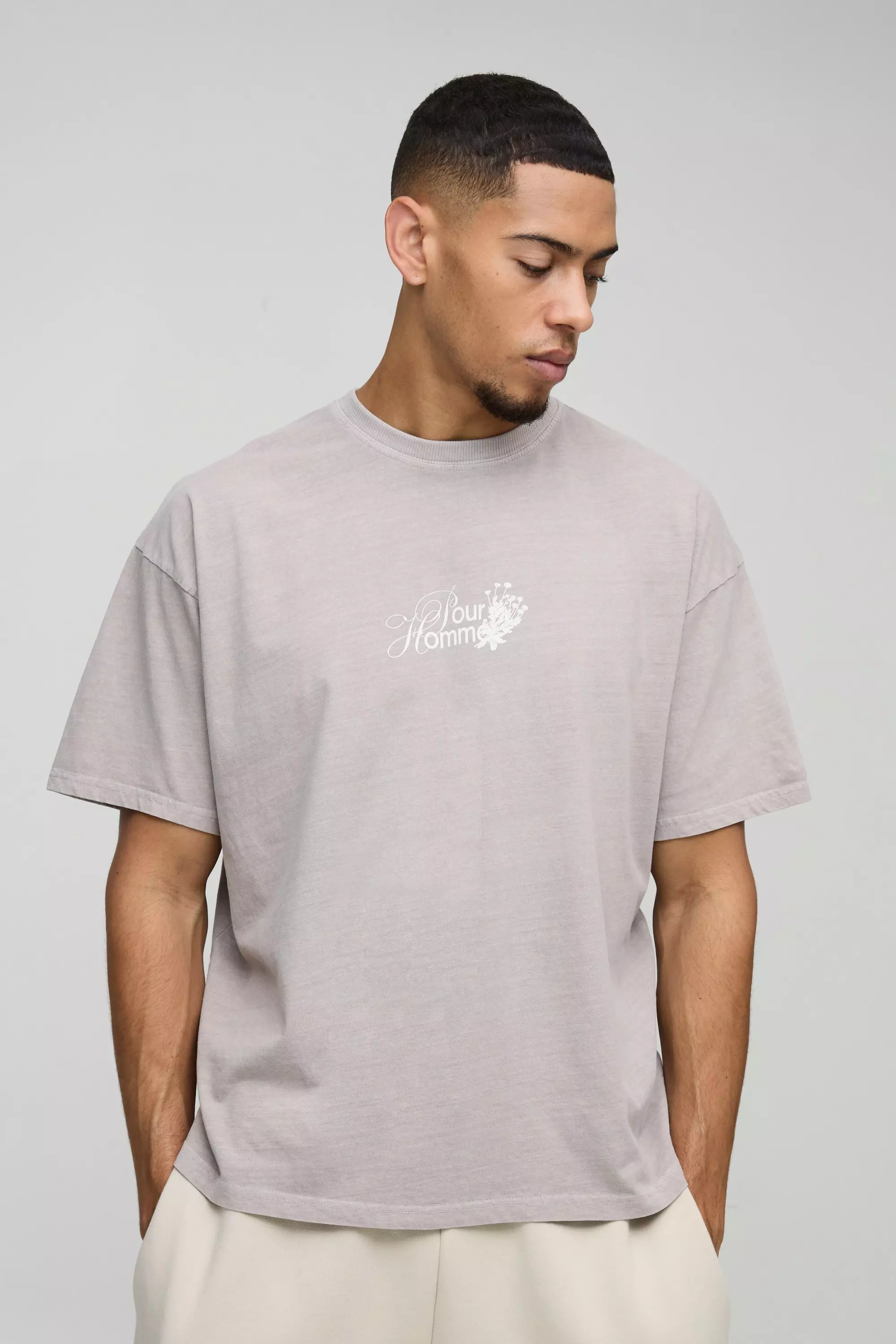 Mocha Oversized Boxy Pour Homme Floral Washed T-Shirt alternative image