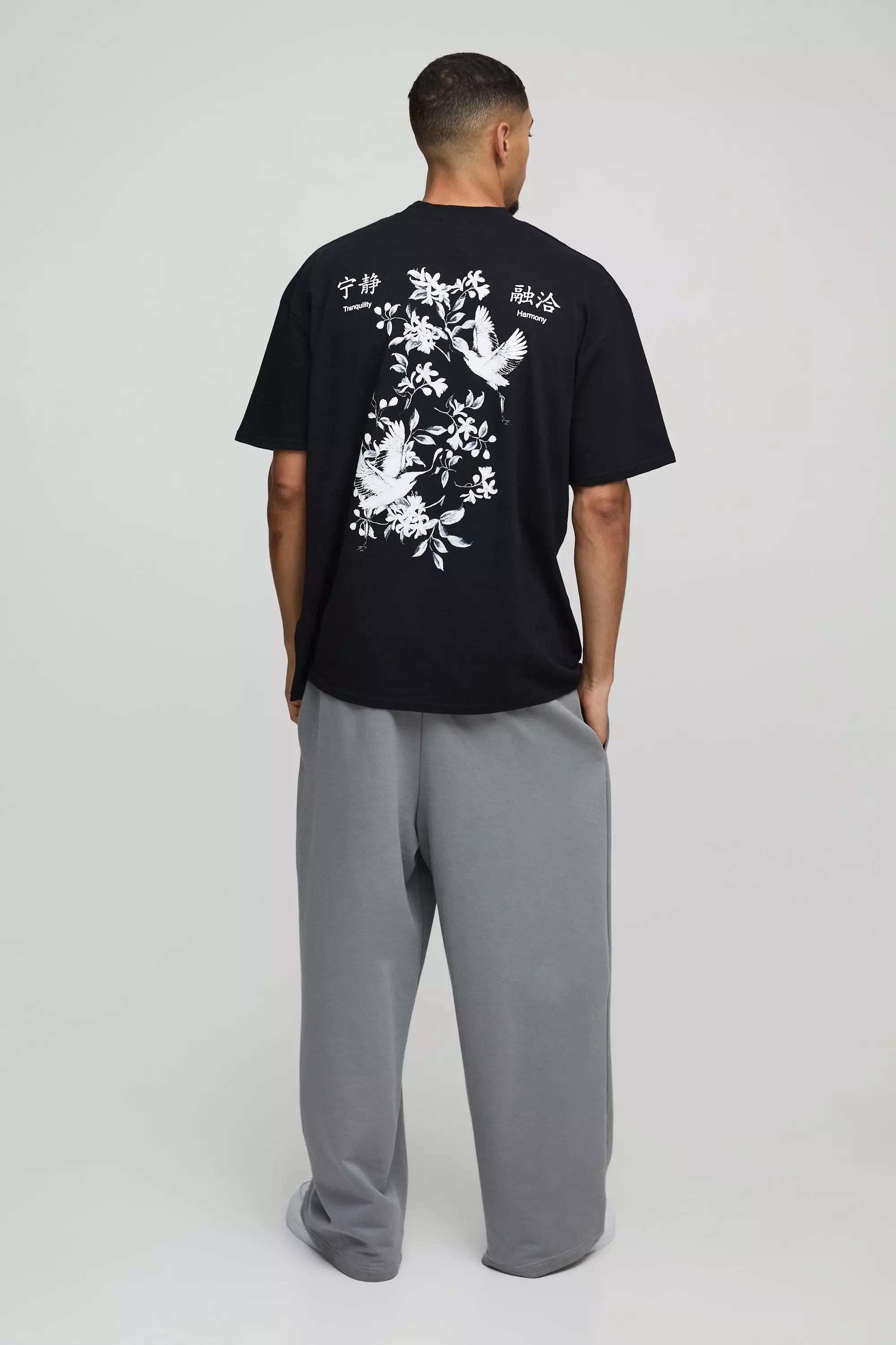 T-shirt oversize fleuri à col montant, Black autre image