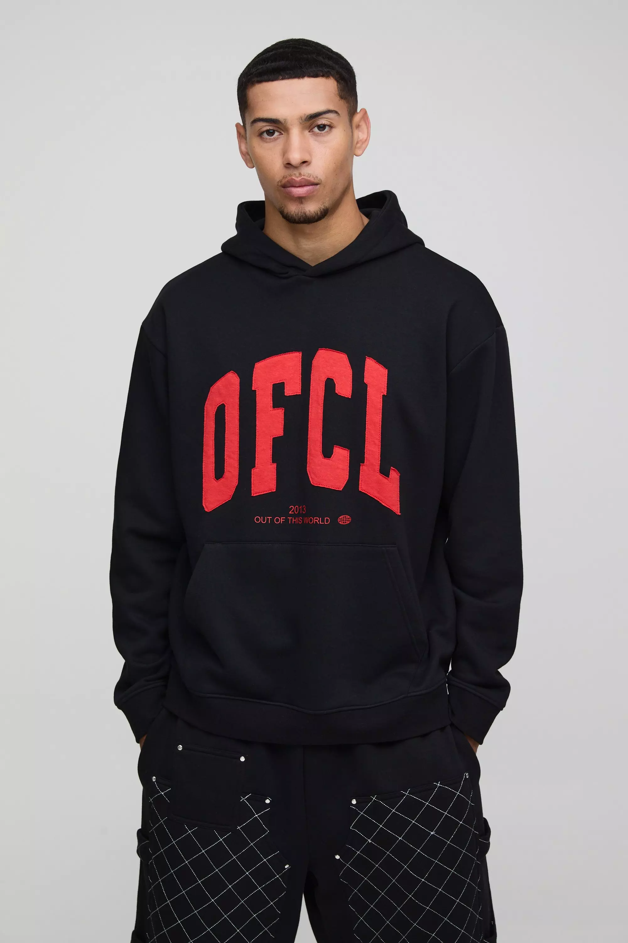 Black Oversized OFCL Applique Hoodie alternative image