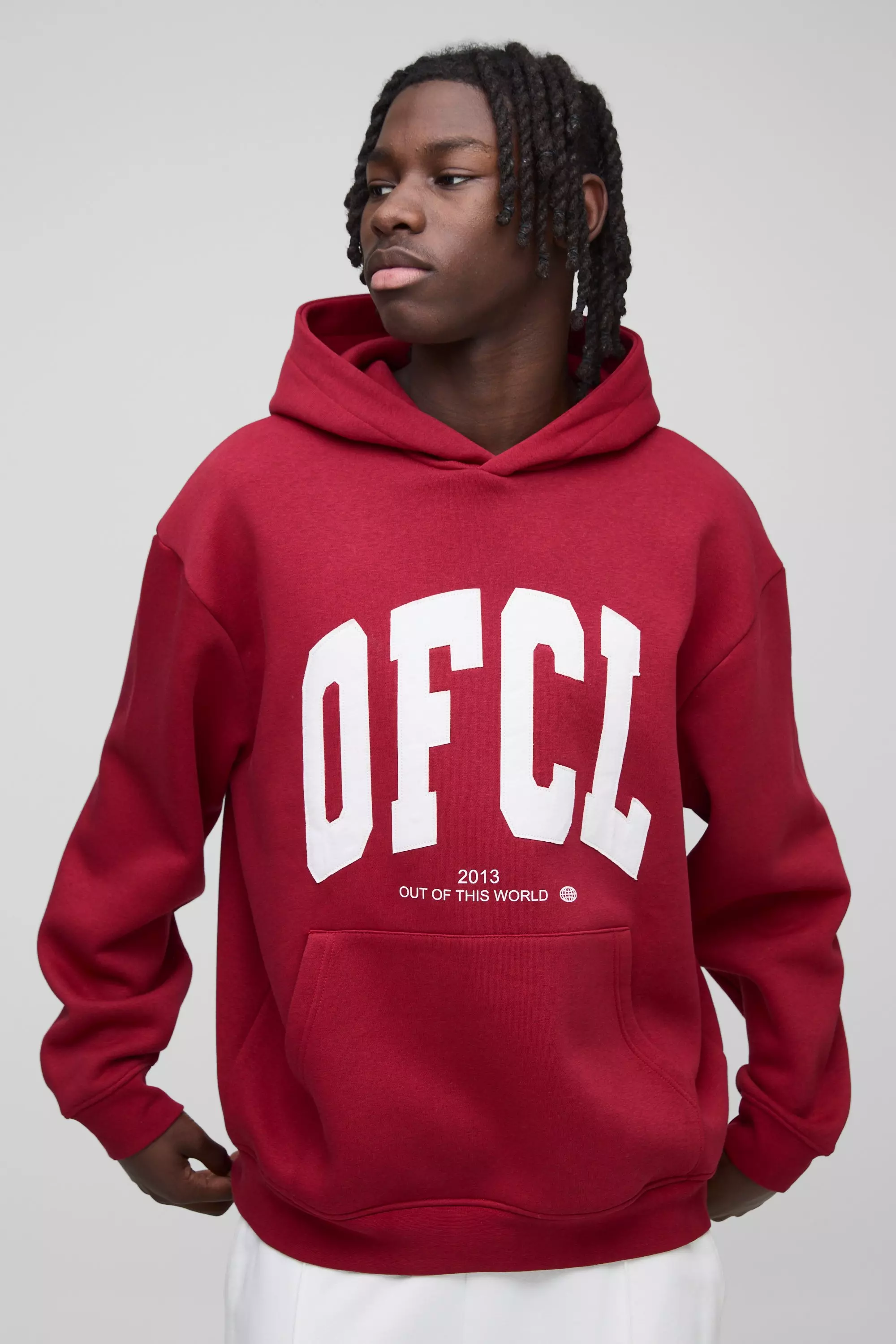 Oversized OFCL Applique Hoodie Red