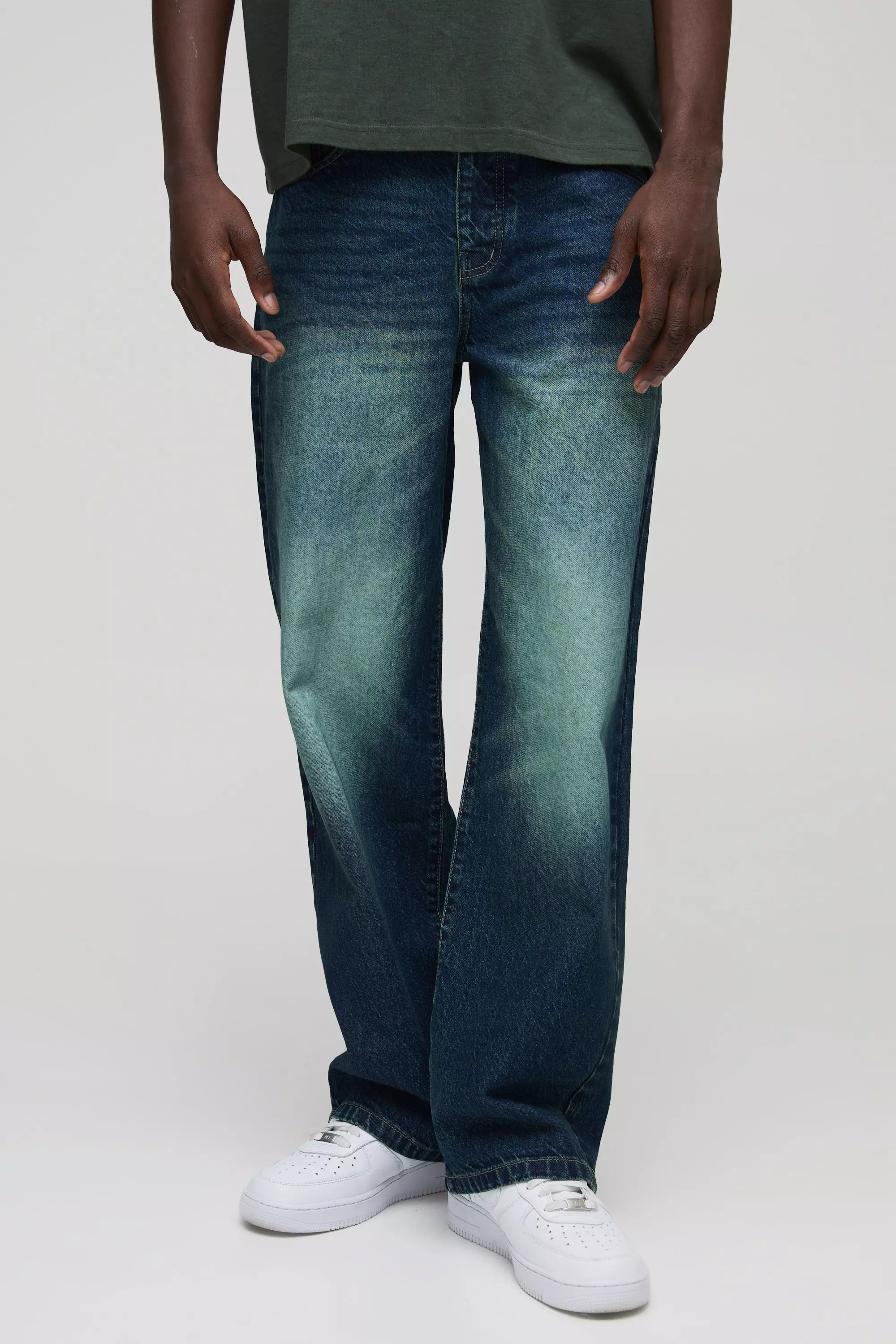 Mid blue Relaxed Fit Extreme Washed Woven Tab Jeans alternative image