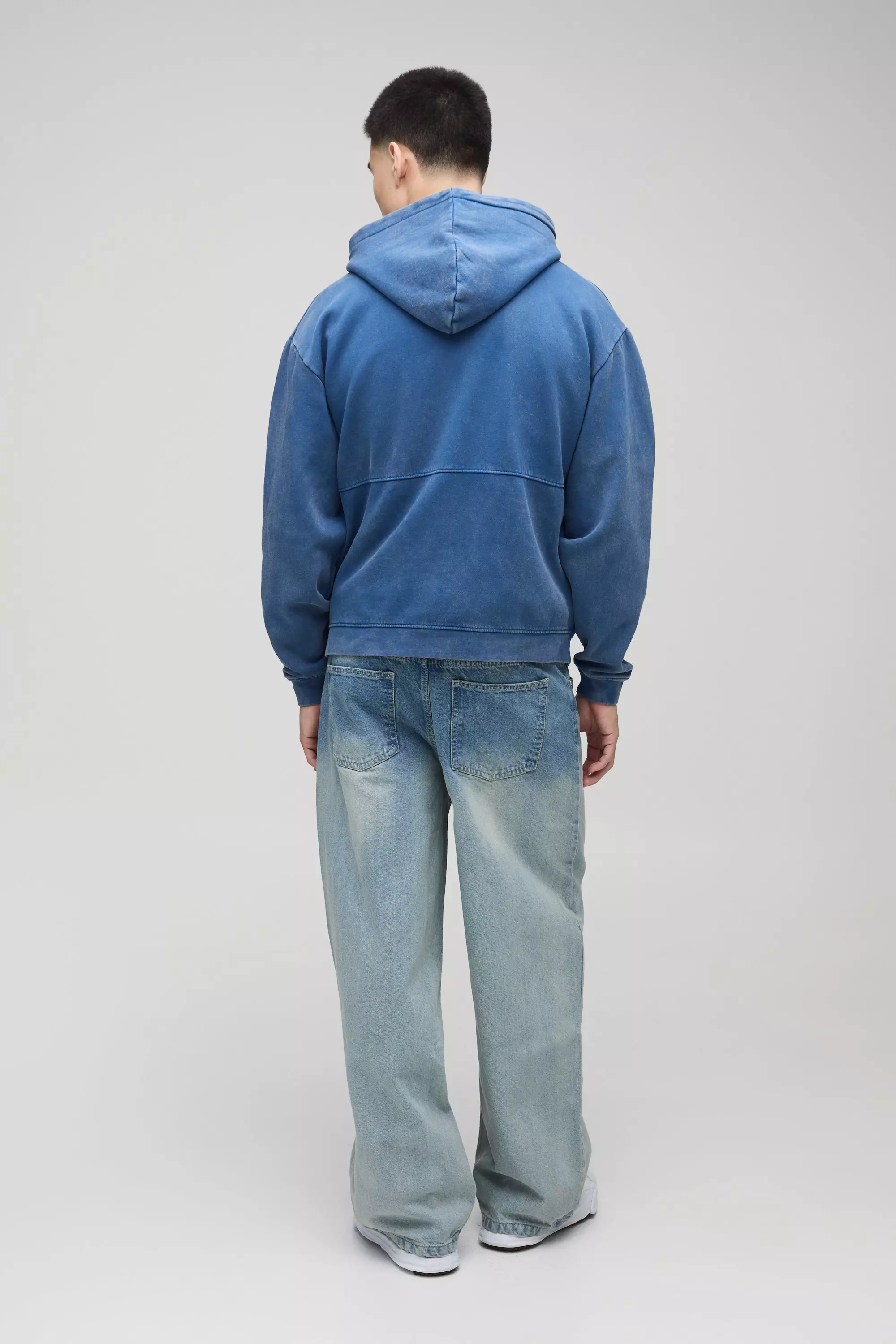 Blue Oversized Boxy Zip Through Denim Wash Hoodie alternative image