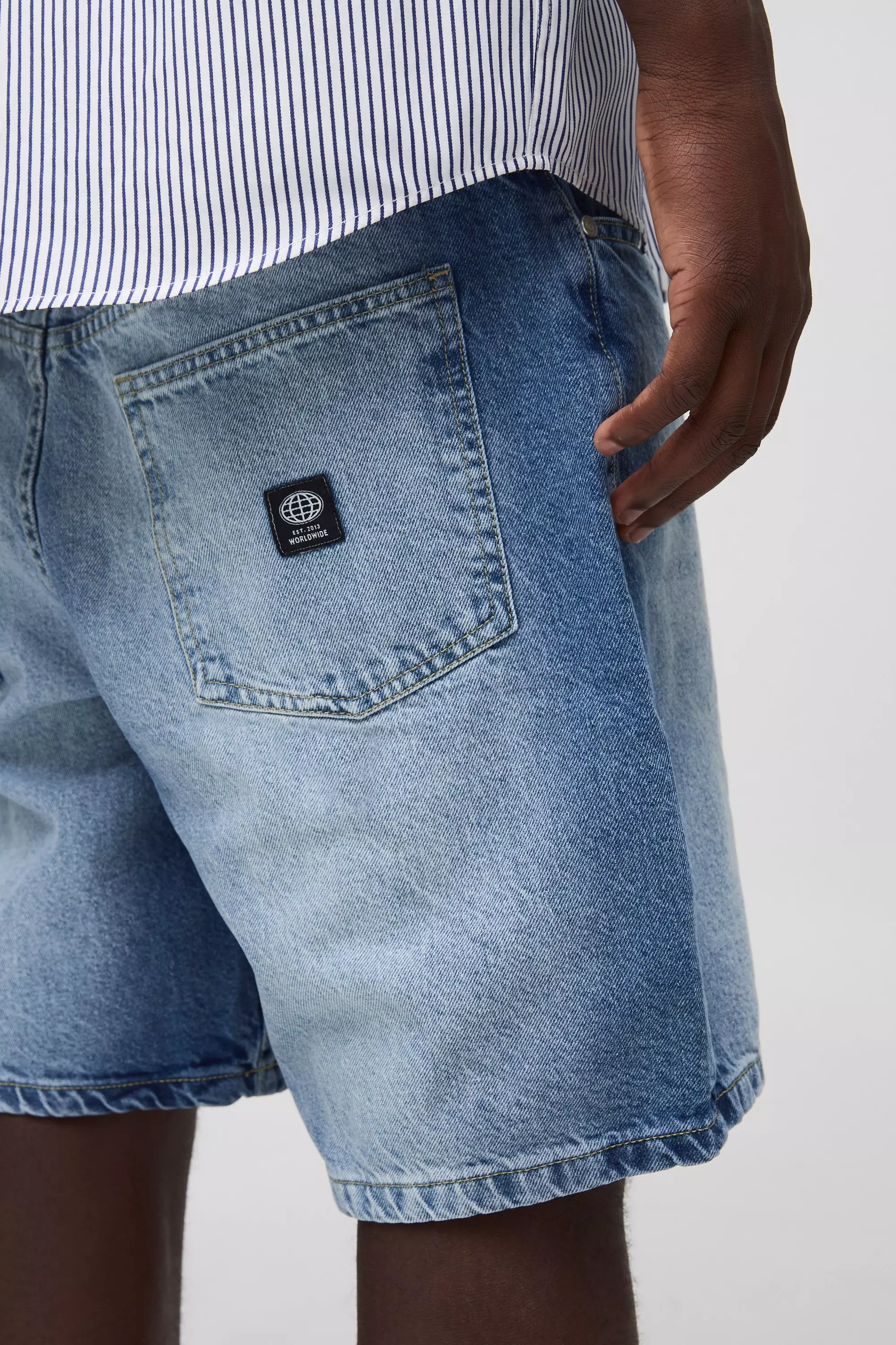 Light blue Relaxed Fit Extreme Washed Woven Tab Jean Shorts alternative image