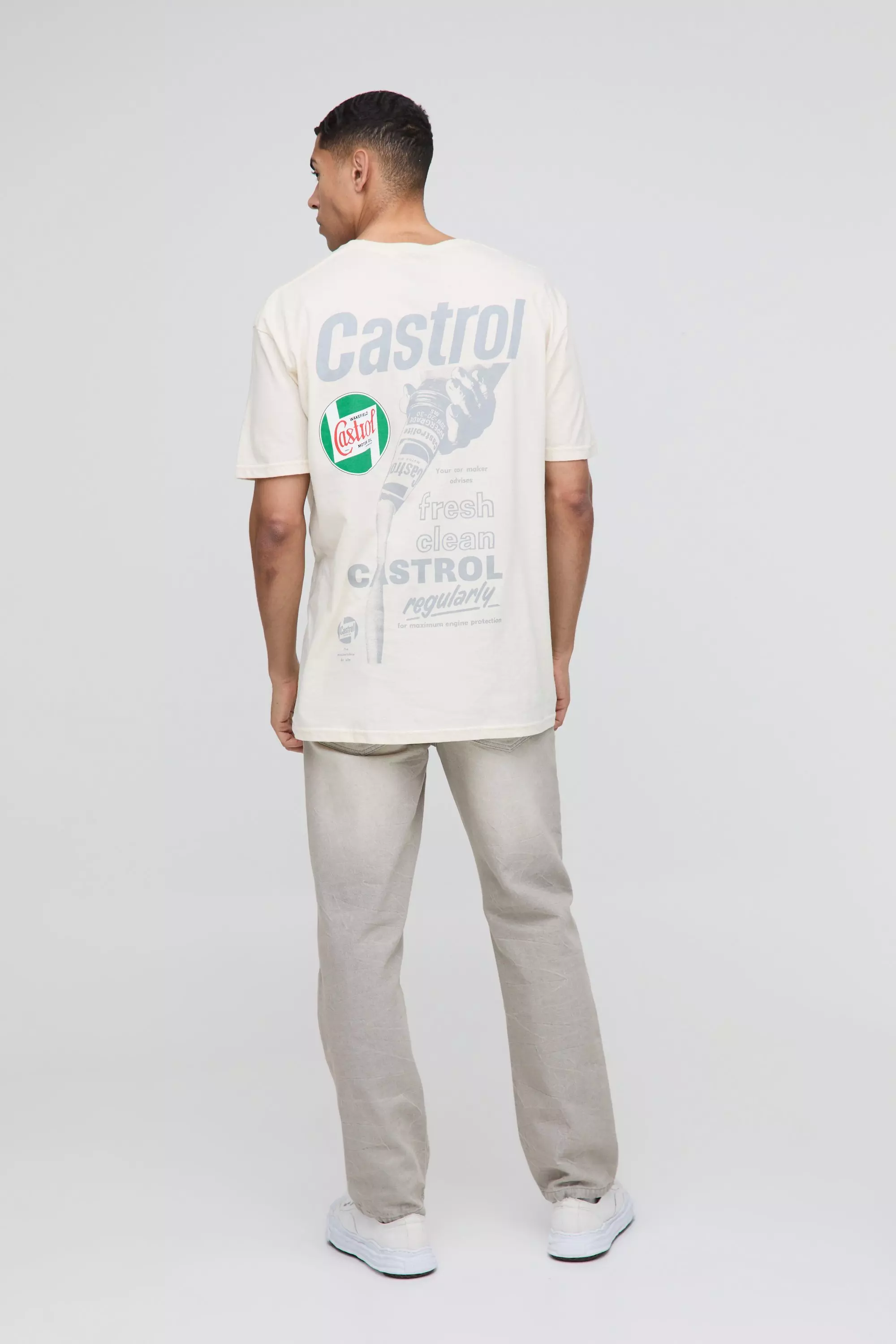 Ecru Oversized Castrol Racing License Print T-Shirt alternative image