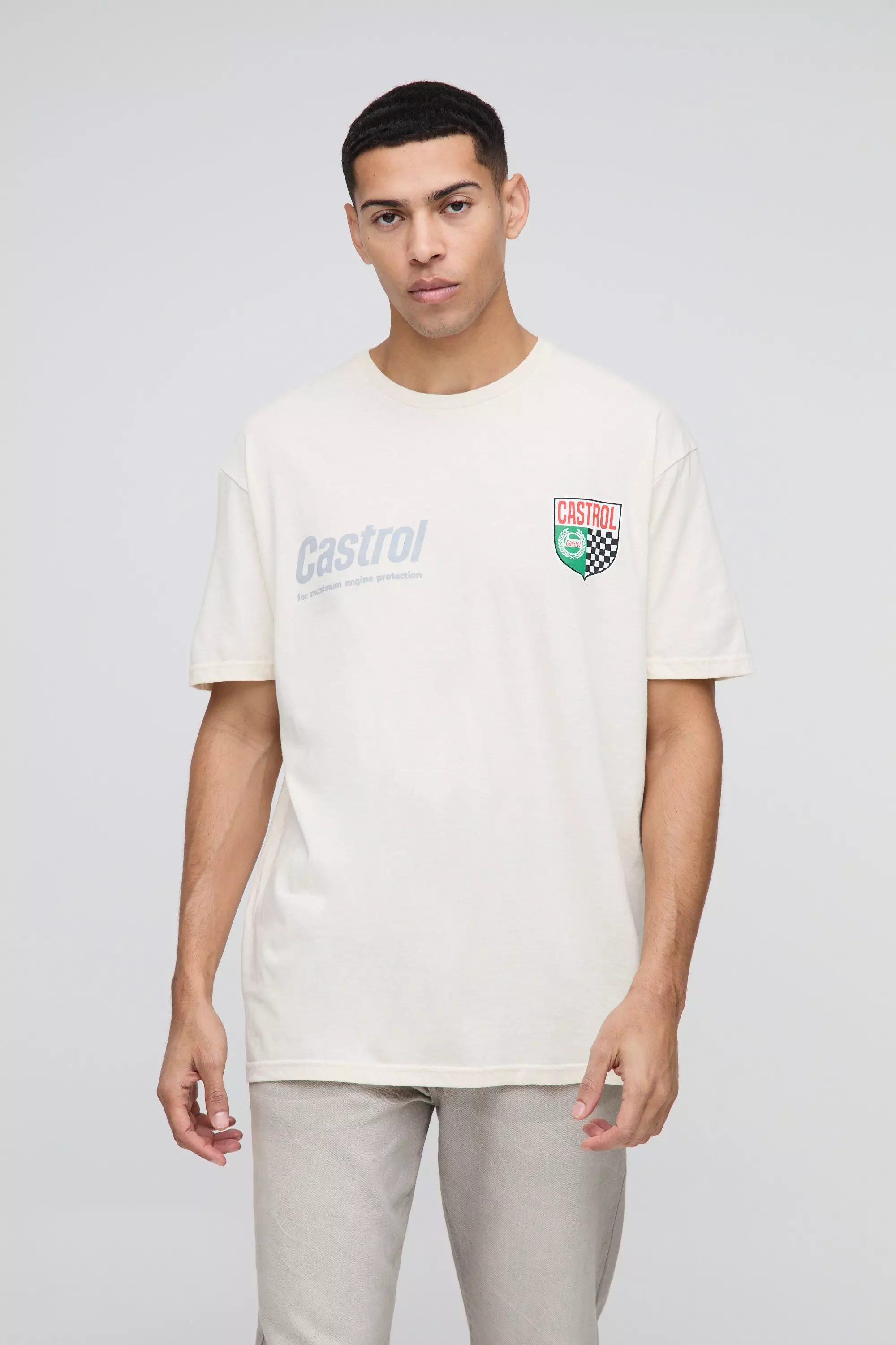 Ecru Oversized Castrol Racing License Print T-Shirt alternative image