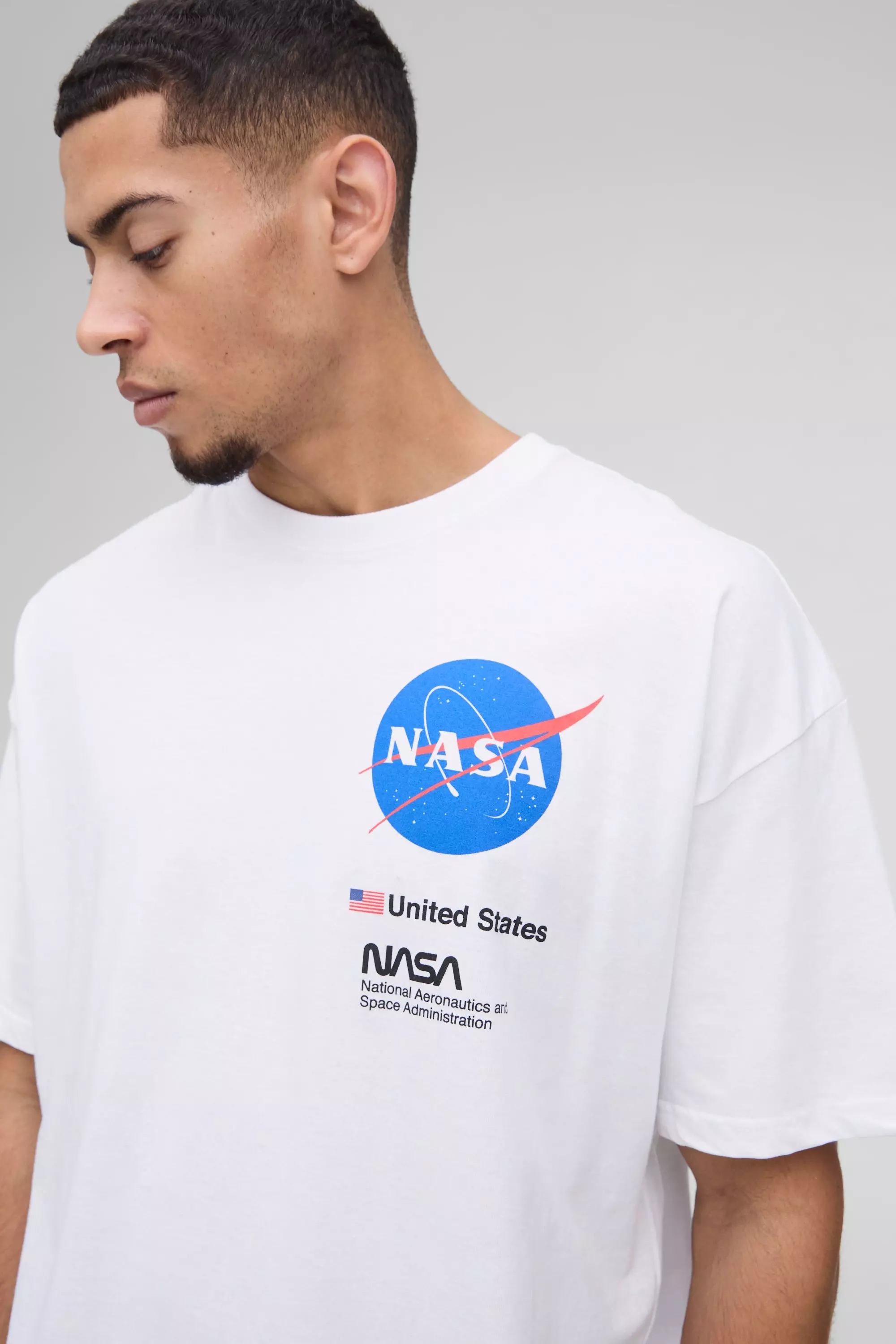 T-Shirt Oversize Ufficiale Con Stampa Nasa, White immagine alternativa