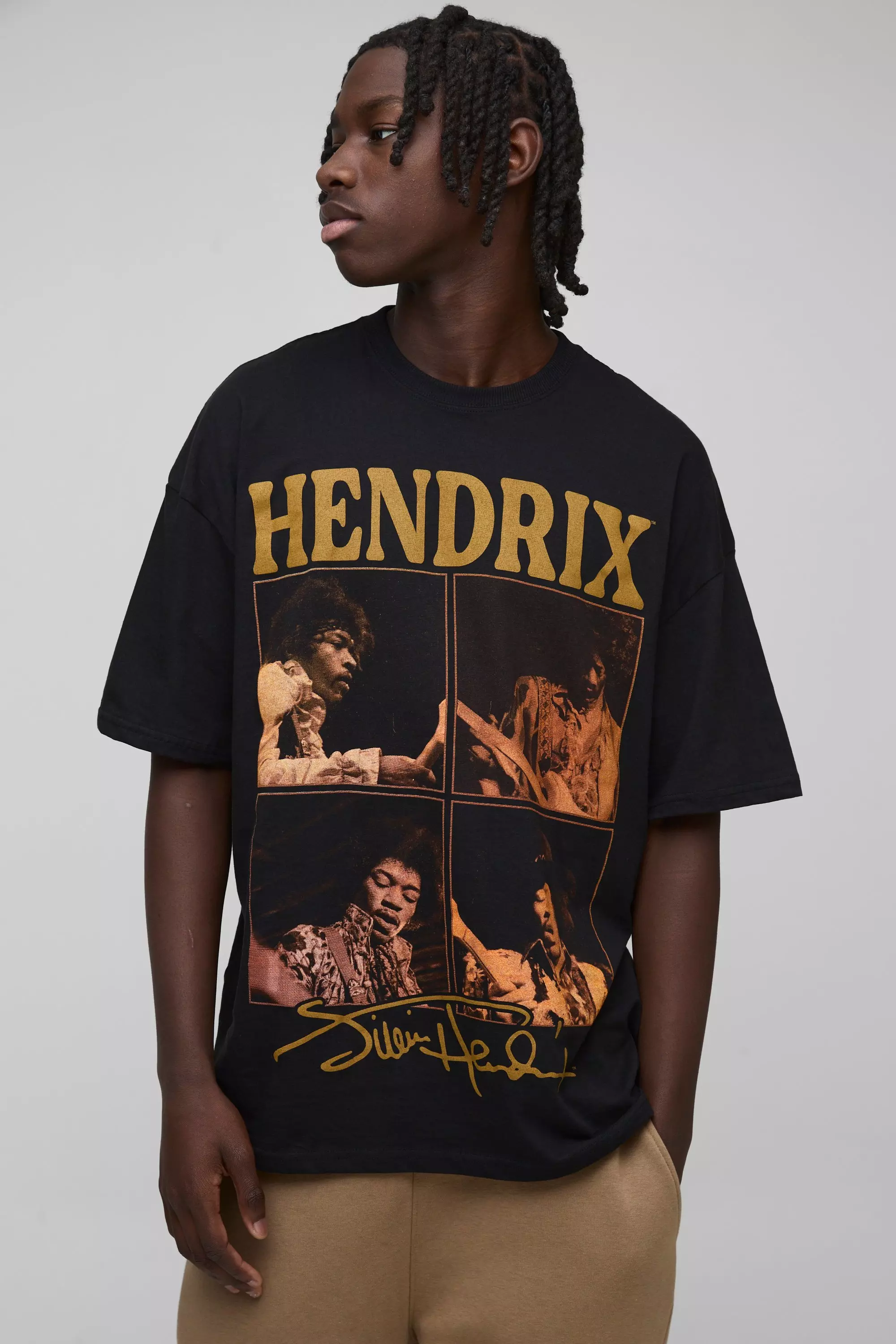 Black Oversized Jimi Hendrix License Print T-Shirt