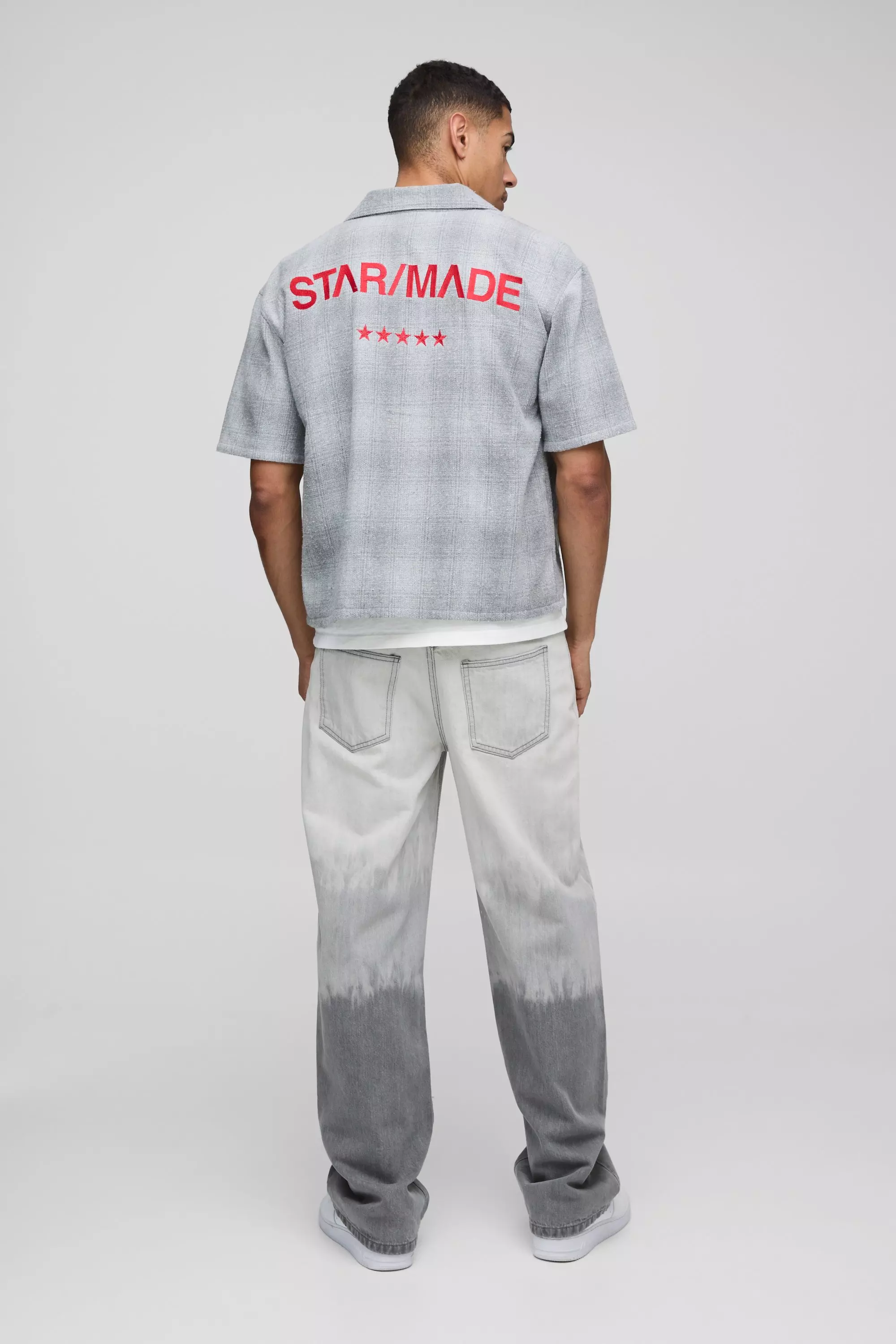 Kastiges Oversize Hemd mit Star-Stickerei, Grey alternatives Bild