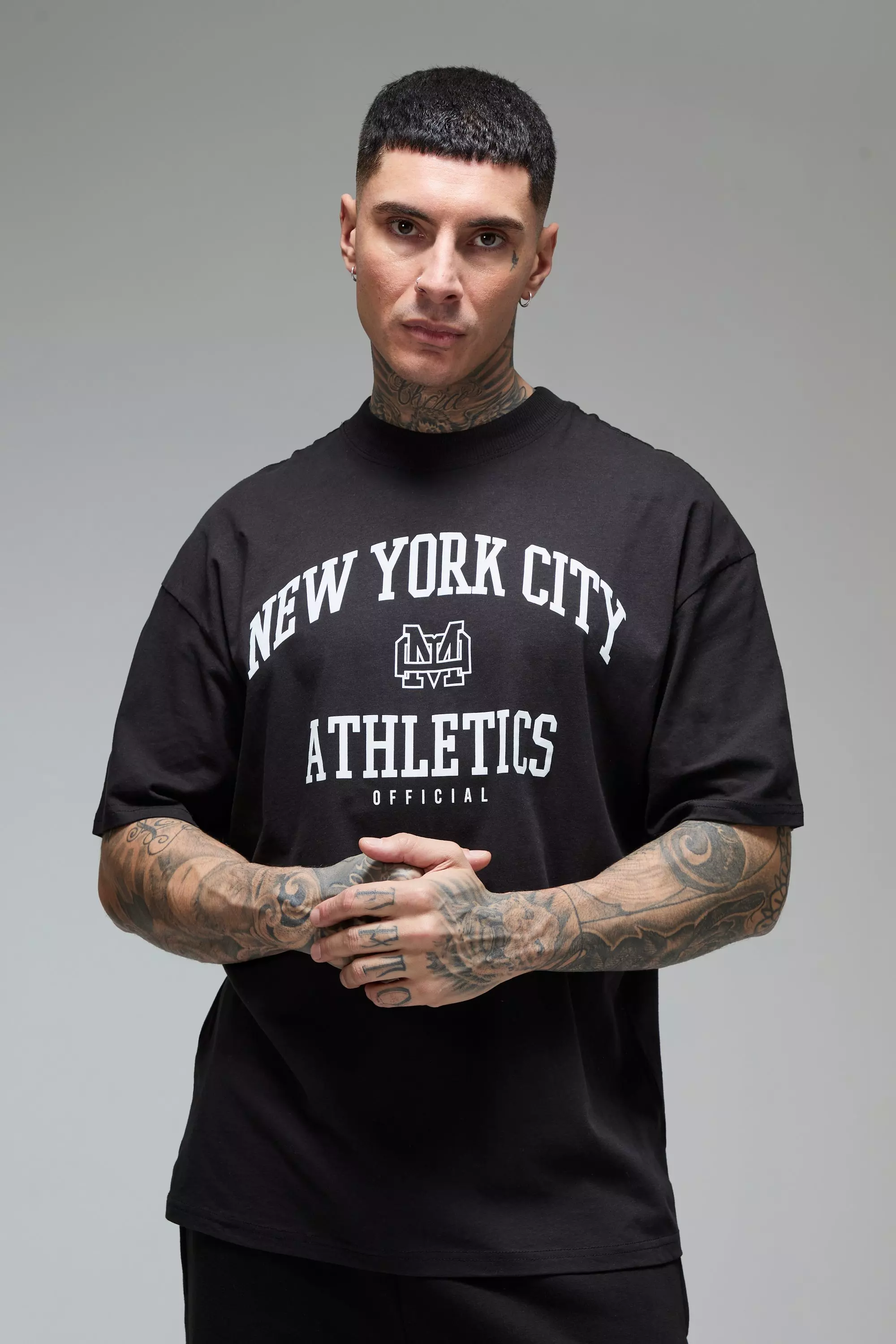 Black Tall Man Active New York City Athletics' Oversized Extended Neck T-shirt