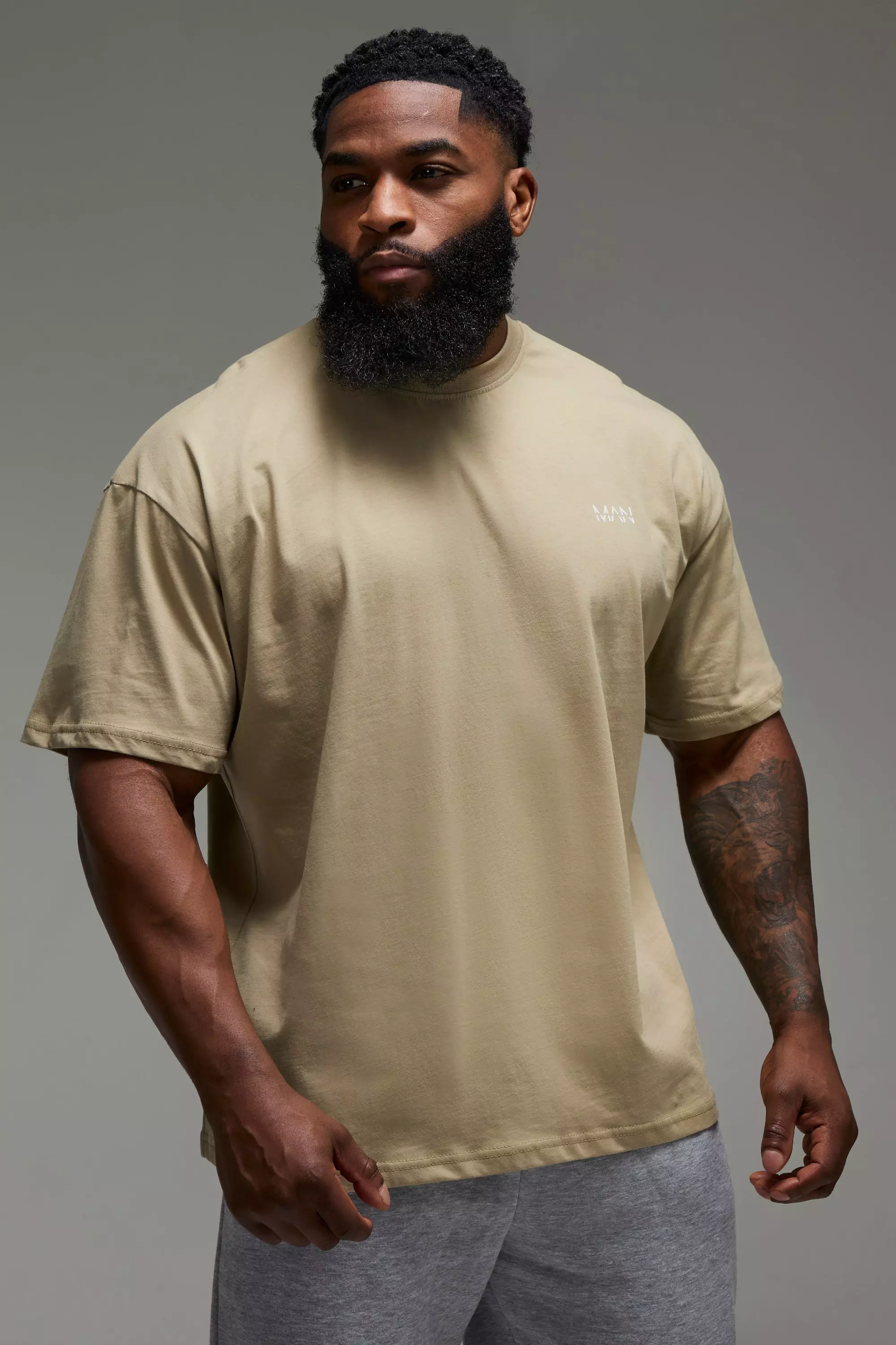 Taupe Man Active Workout Basic Oversized T-shirt alternative image