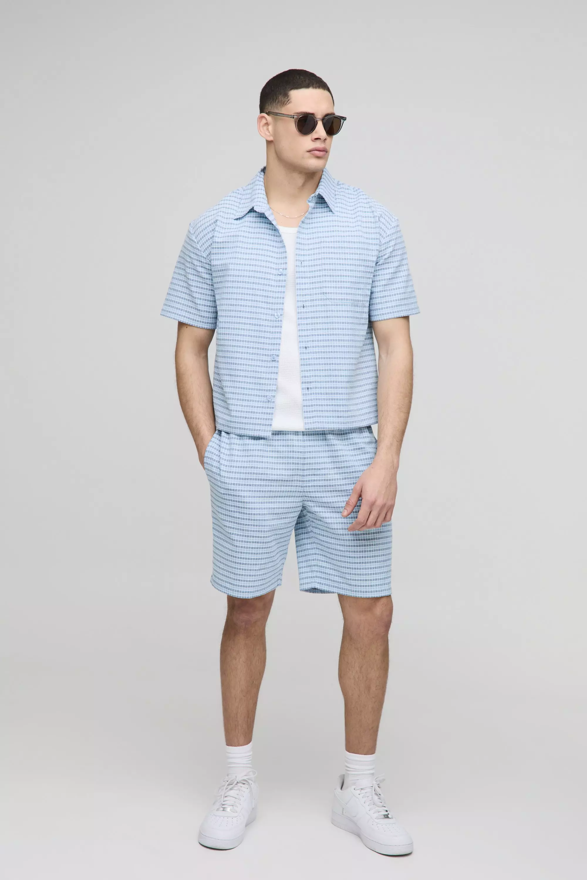 Kastiges Oversize Hemd & Shorts, Light blue alternatives Bild