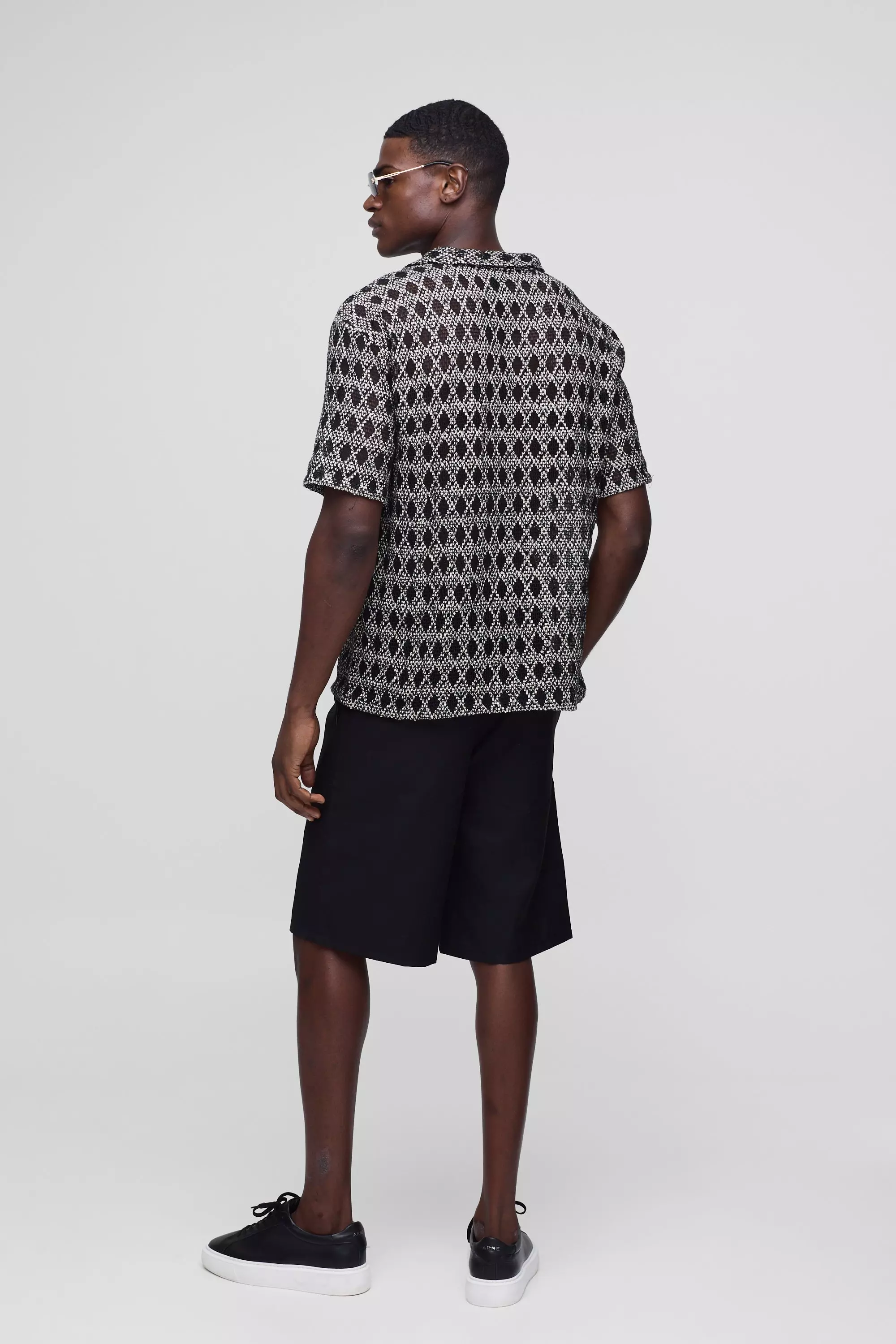 Chemise oversize à col V en crochet, Black autre image