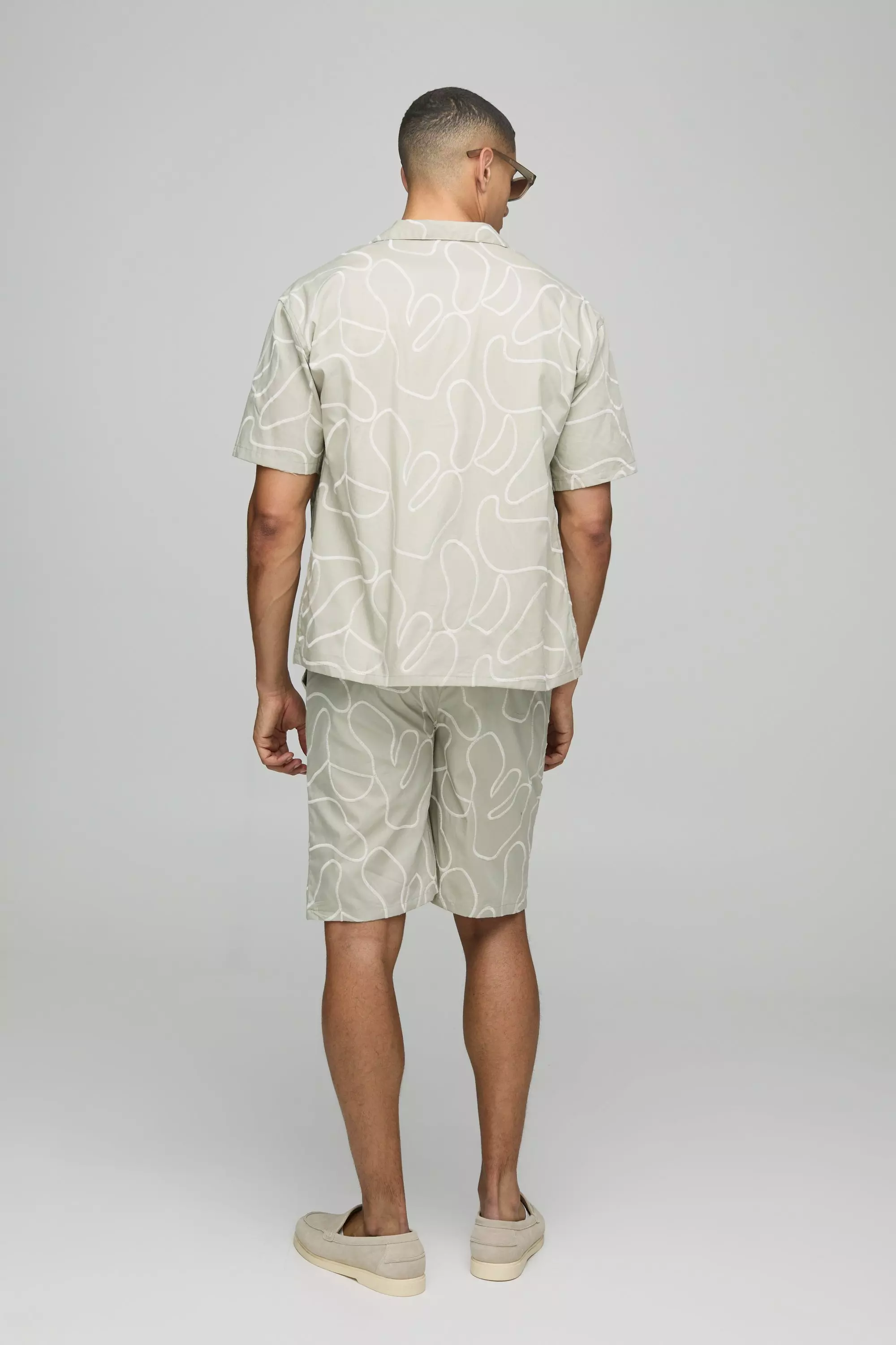 Oversized Linen Look Embroidered Shirt & Relaxed Short Set | boohooMAN USA