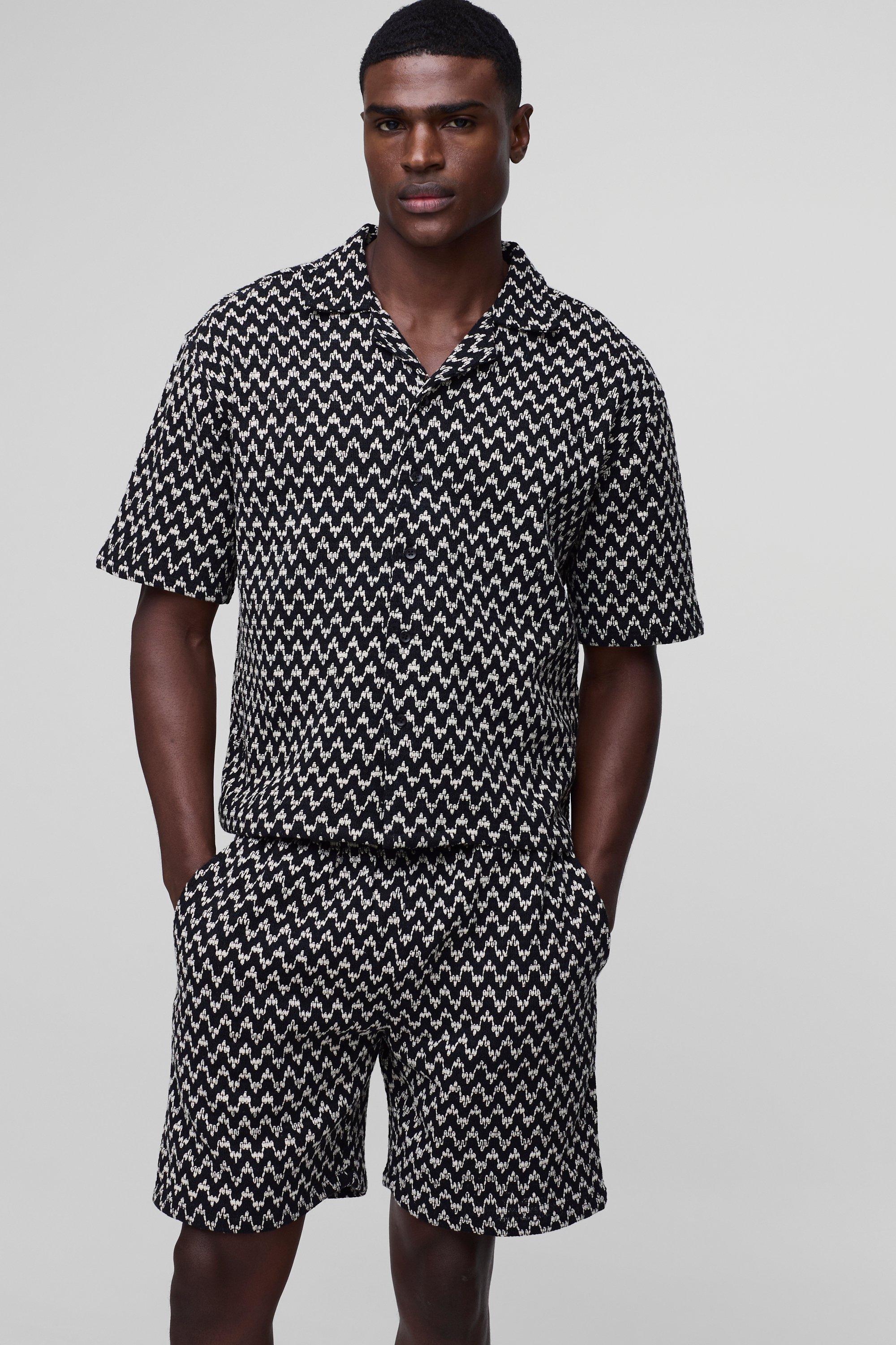 Oversized Boxy Crochet Shirt & Relaxed Short Set | boohooMAN USA