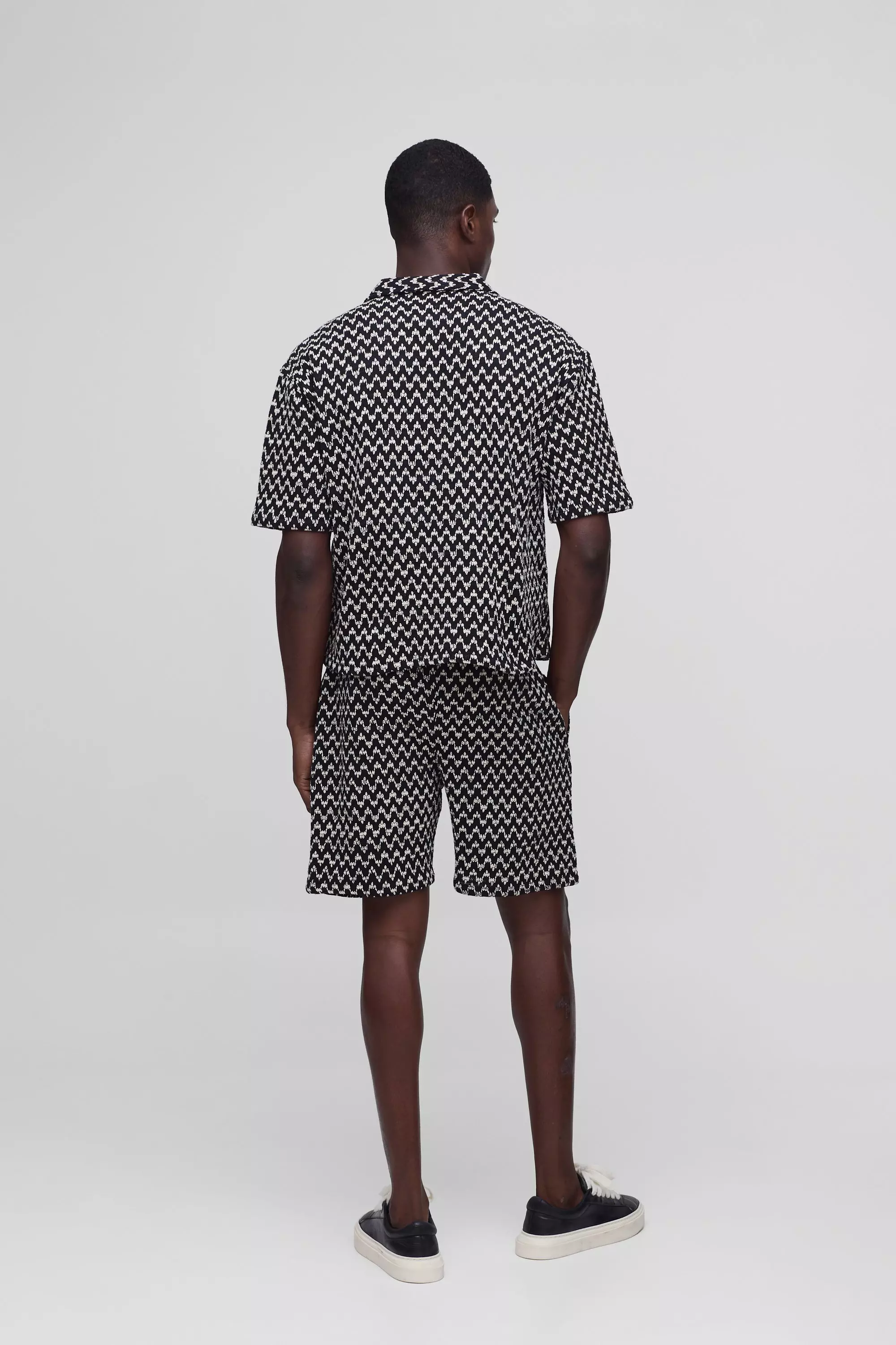 Black Oversized Boxy Crochet Shirt & Relaxed Short Set alternative image