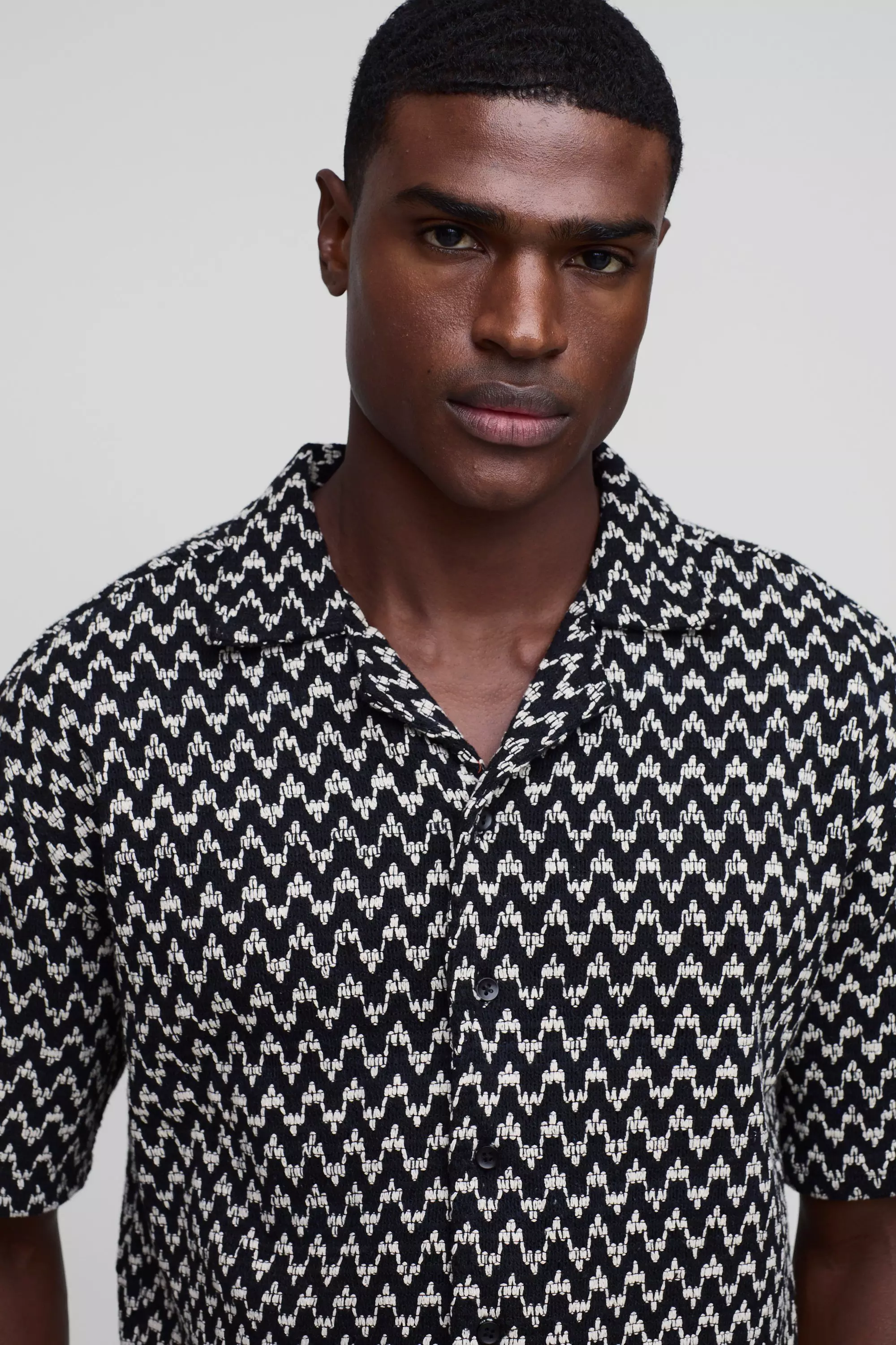 Black Oversized Boxy Crochet Shirt & Relaxed Short Set alternative image