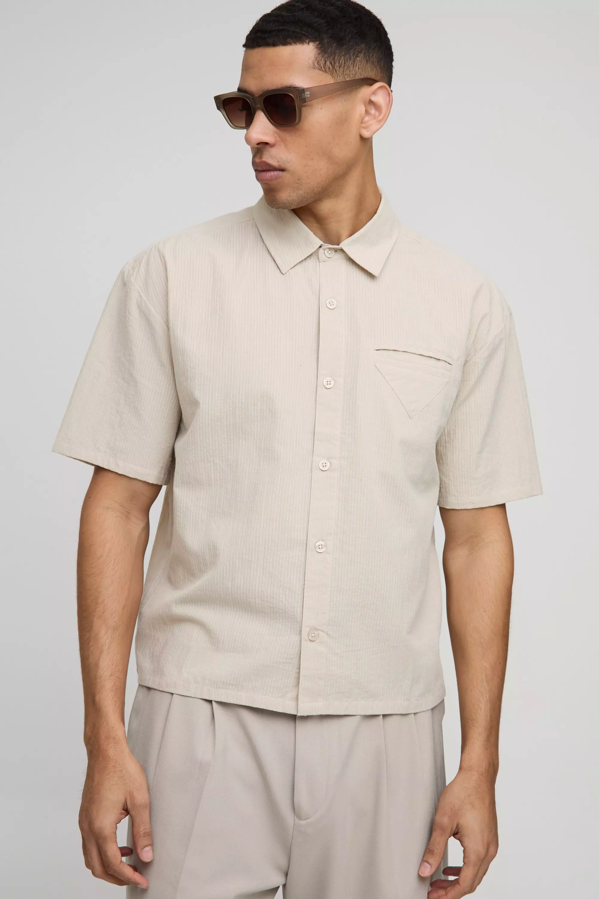 Yellow Oversized Boxy Stripe Welt Pocket Shirt alternative image
