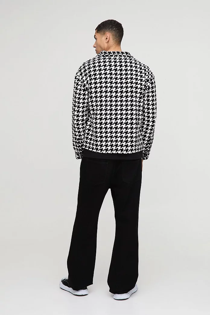 Oversized Heavyweight Houndstooth Zip Up Shirt Jacket Oversized Heavyweight Houndstooth Zip Up Shirt Jacket