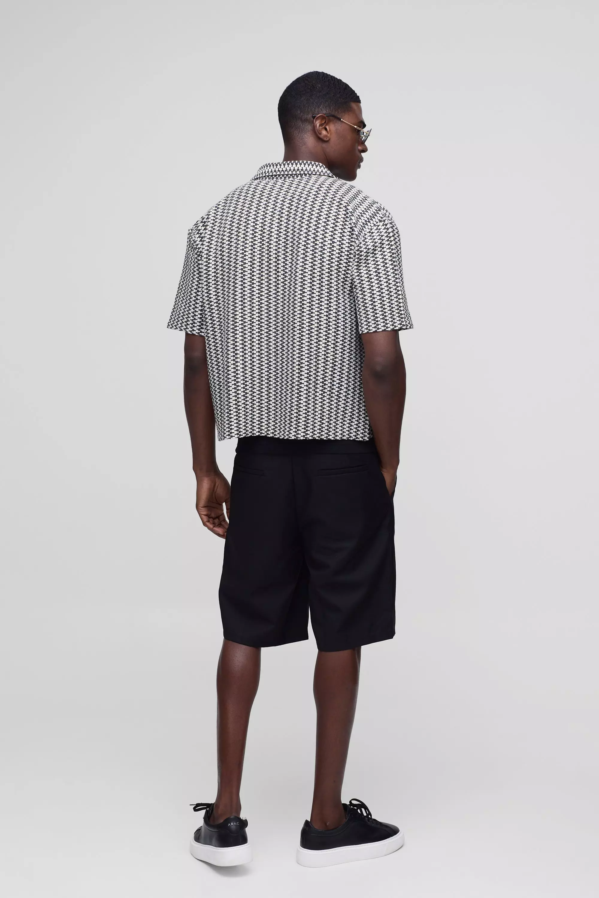 Oversized Boxy Zig Zag Stripe Open Weave Revere Shirt