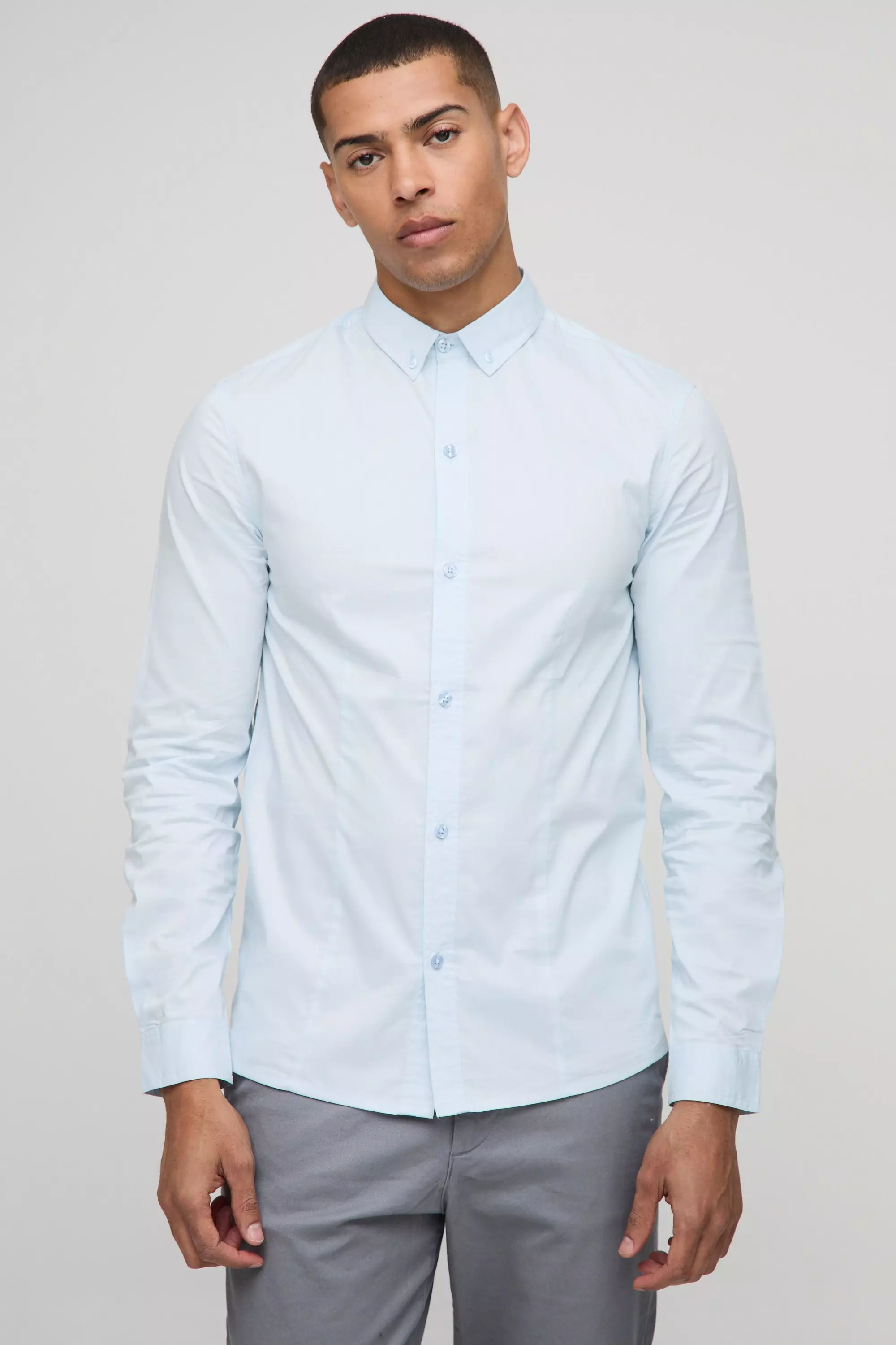 Light Brown Slim Fit Basic Long Sleeve Collared Shirt