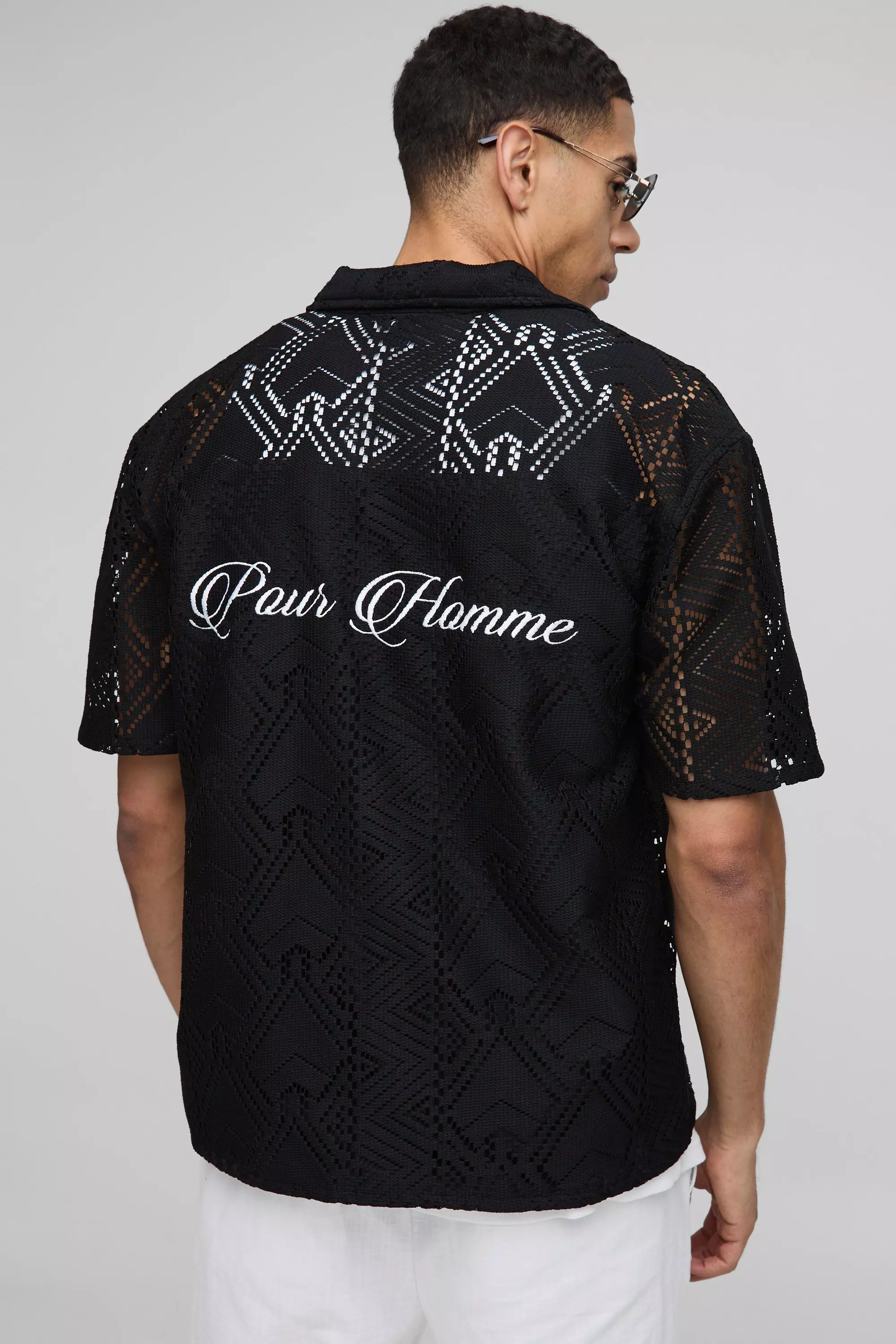 Black Oversized Official Homme Embroidered Open Weave Shirt alternative image