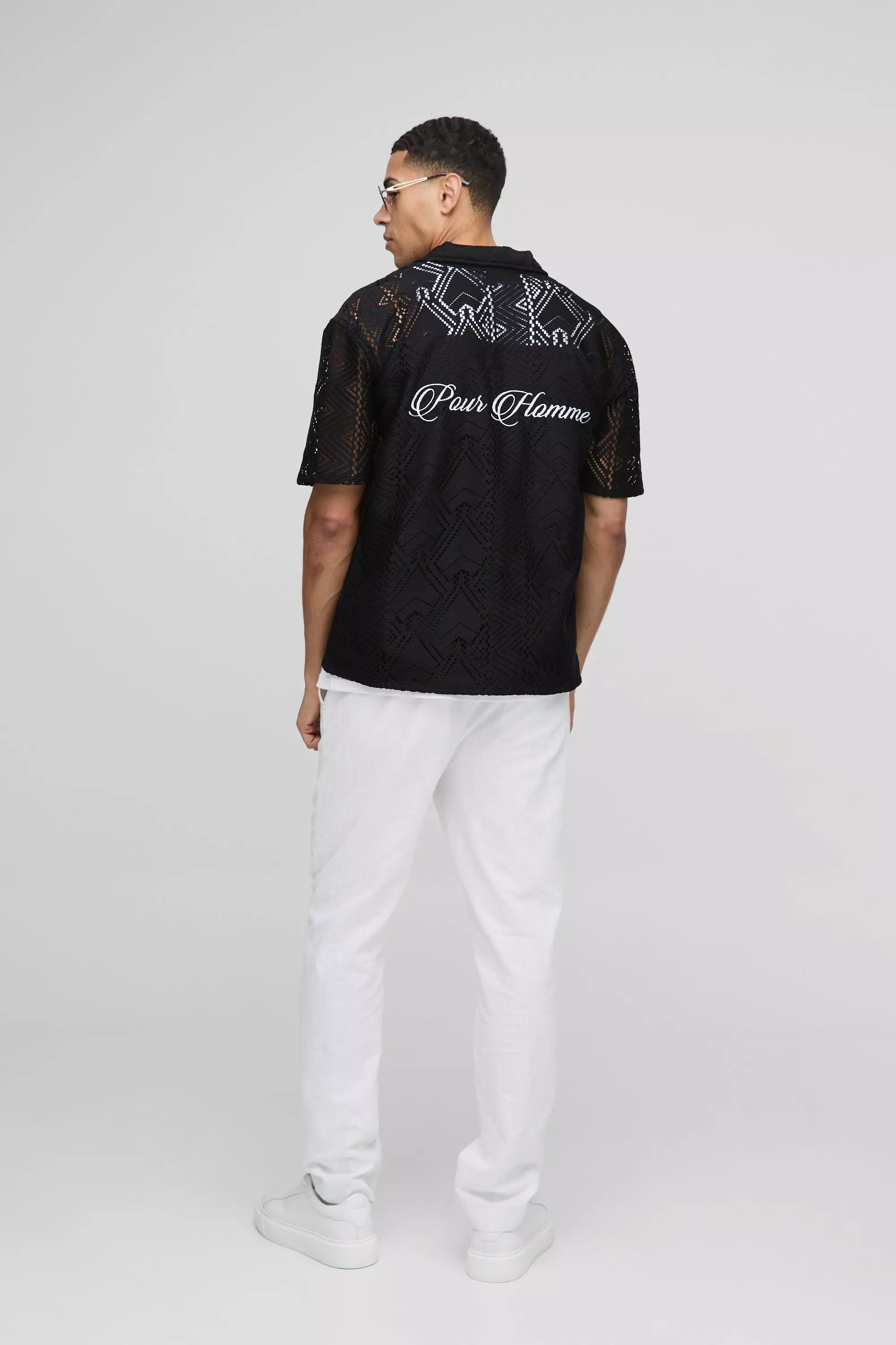 Black Oversized Official Homme Embroidered Open Weave Shirt alternative image