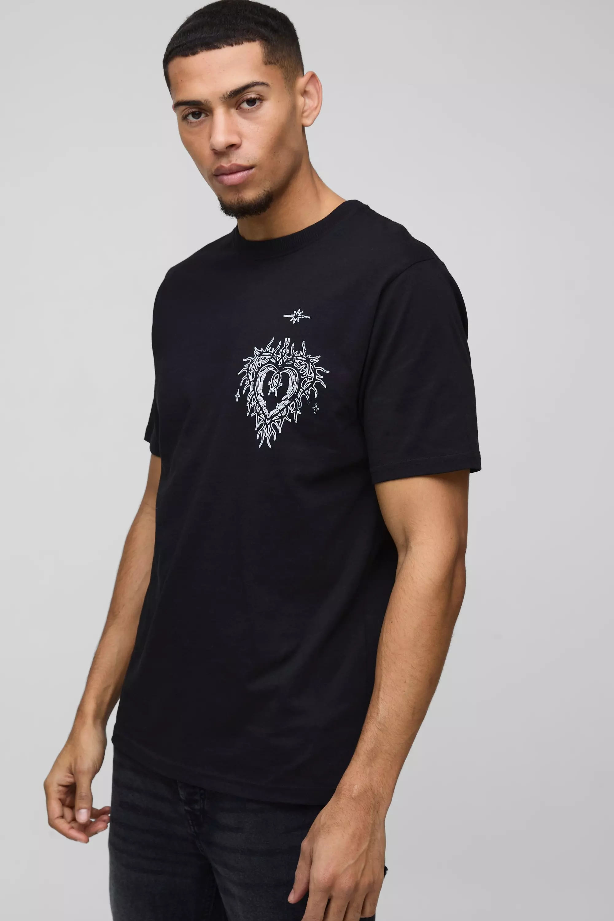 Gothic Heart Print T-Shirt Black