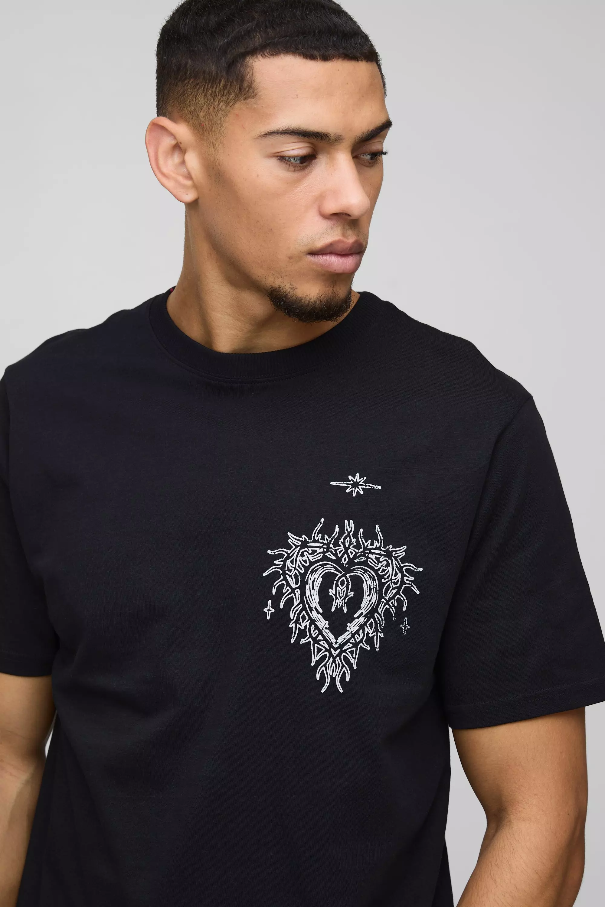 T-Shirt Con Stampa Gotica A Cuore, Black immagine alternativa
