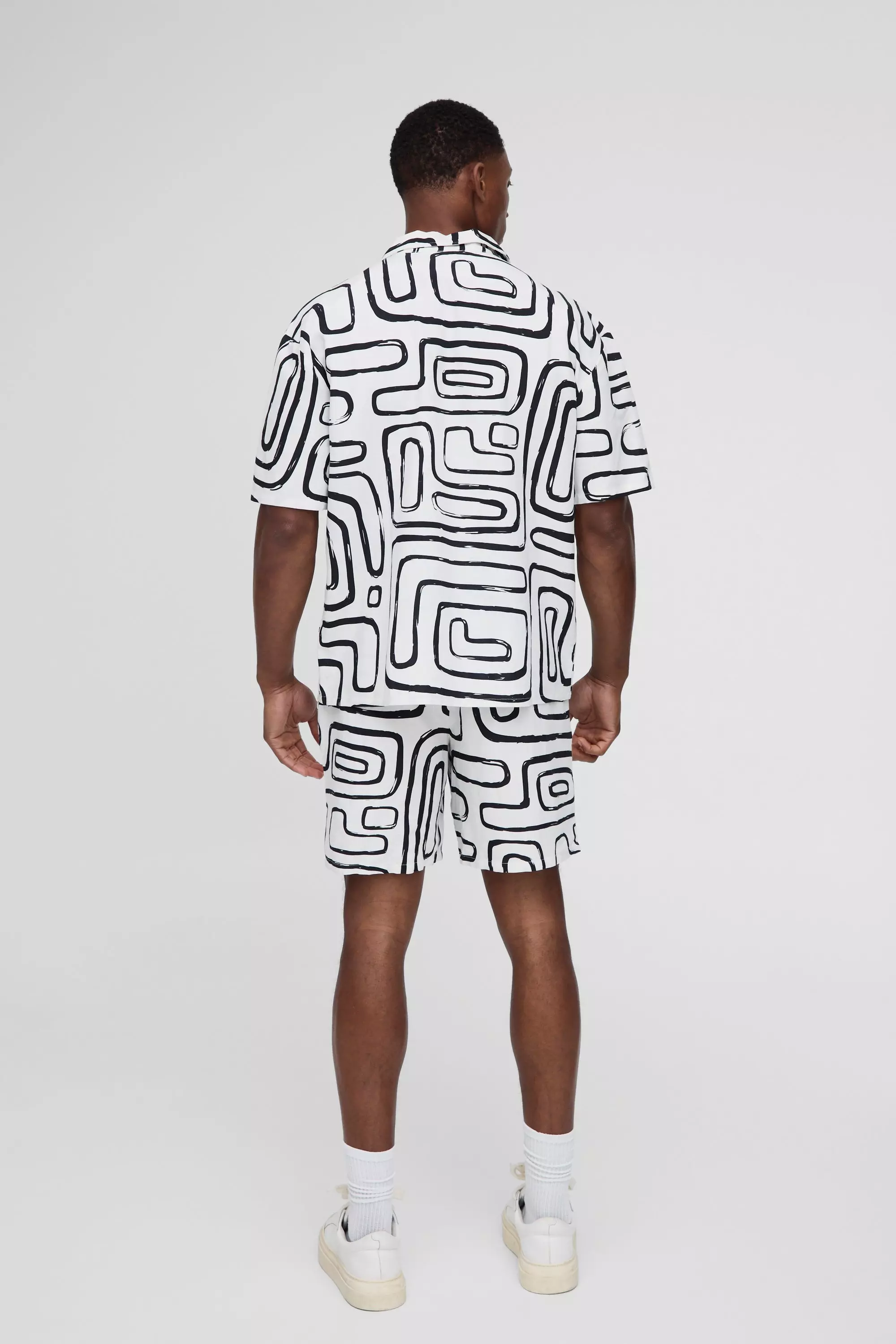 Black Oversized Abstract Linen Look Shirt & Short Set alternative image