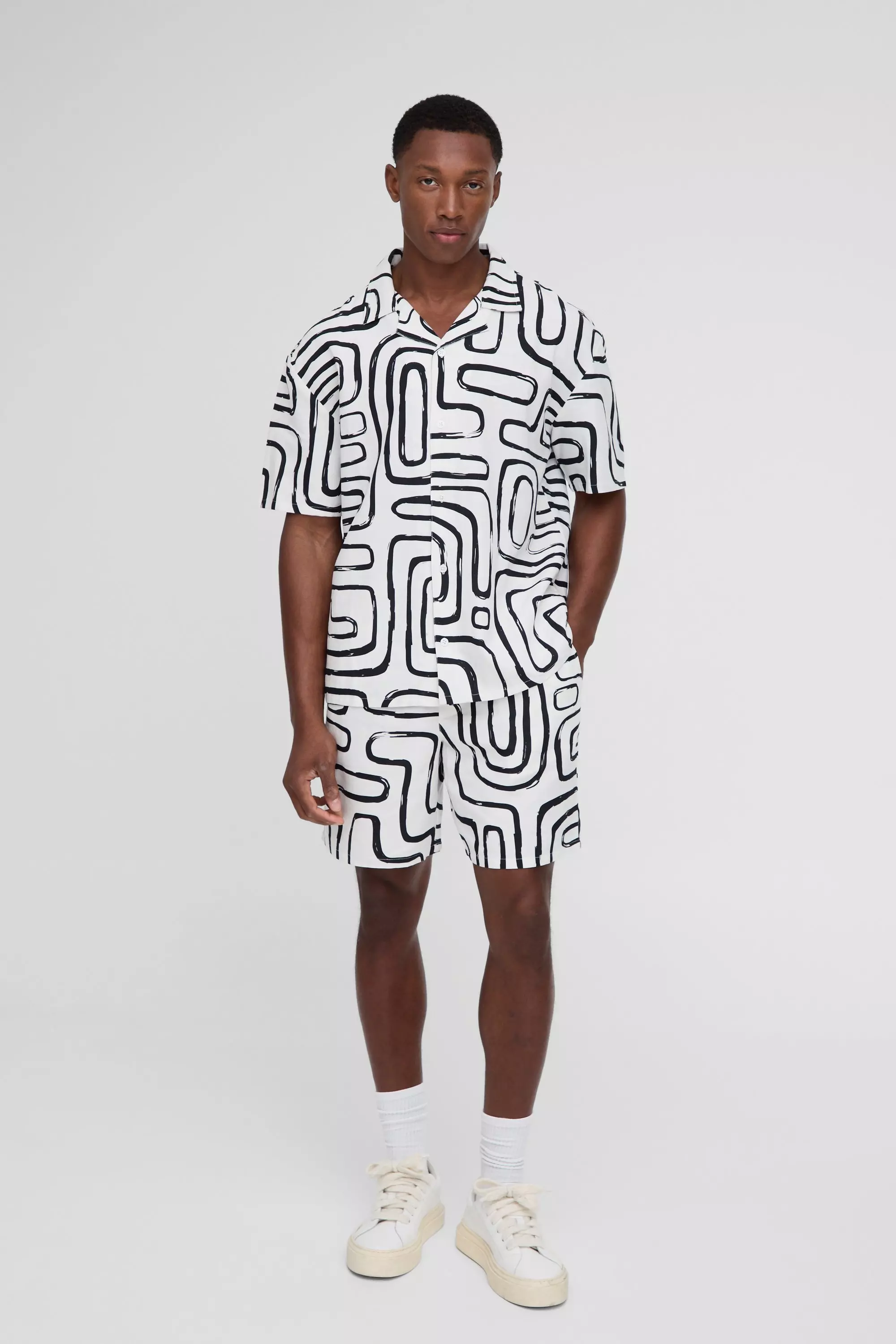 Black Oversized Abstract Linen Look Shirt & Short Set alternative image