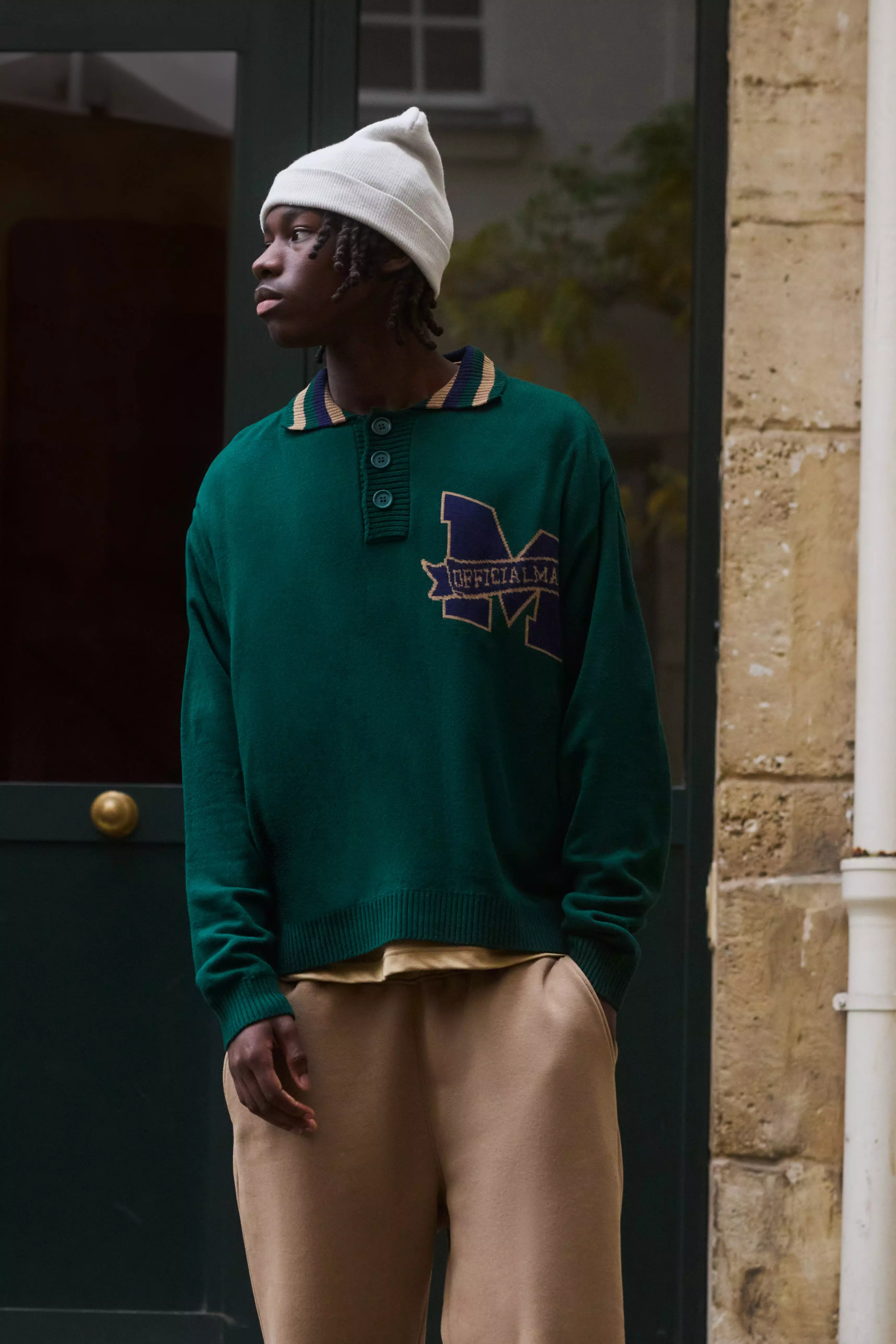 Green Oversized Boxy Knitted Applique Polo Shirt alternative image