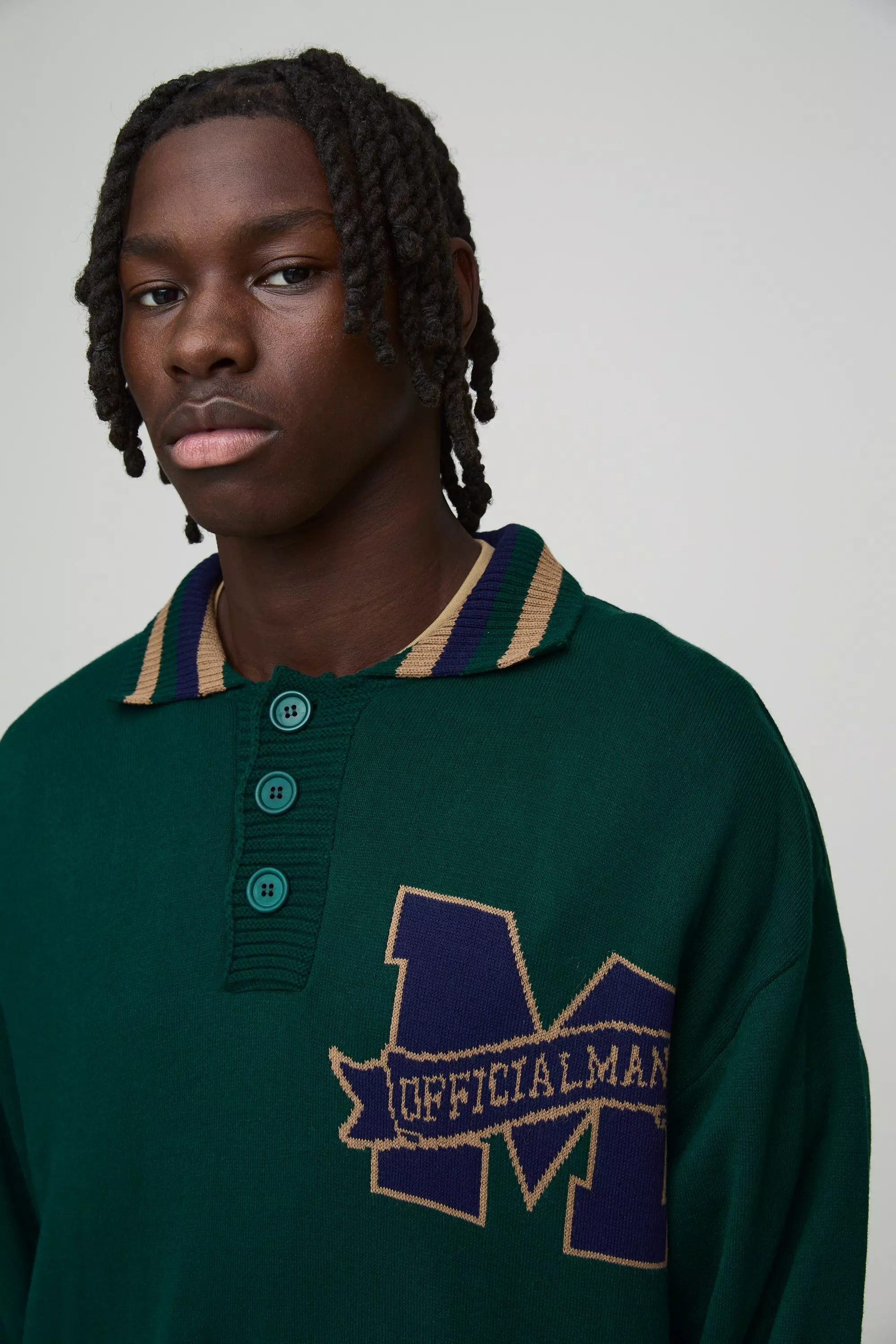 Green Oversized Boxy Knitted Applique Polo Shirt alternative image