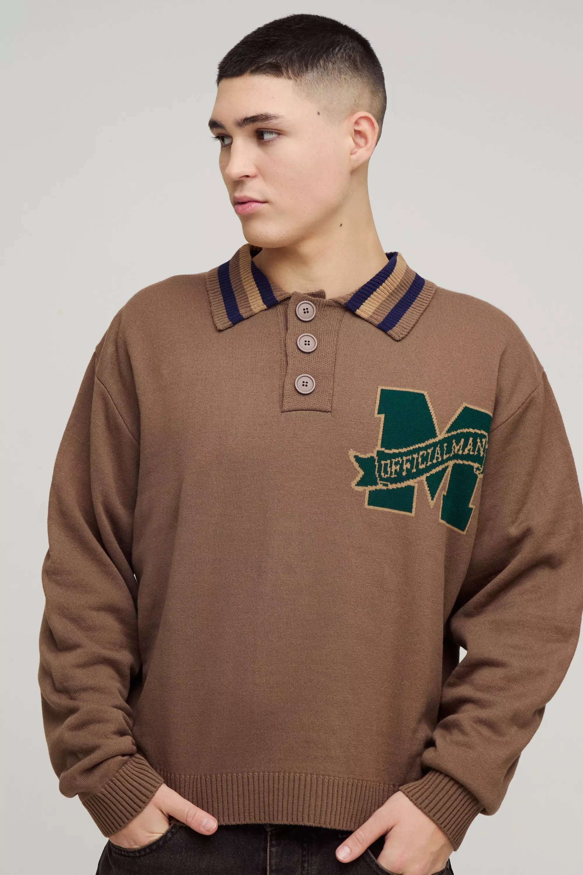 Tan Oversized Gebreide Boxy Polo alternatieve afbeelding