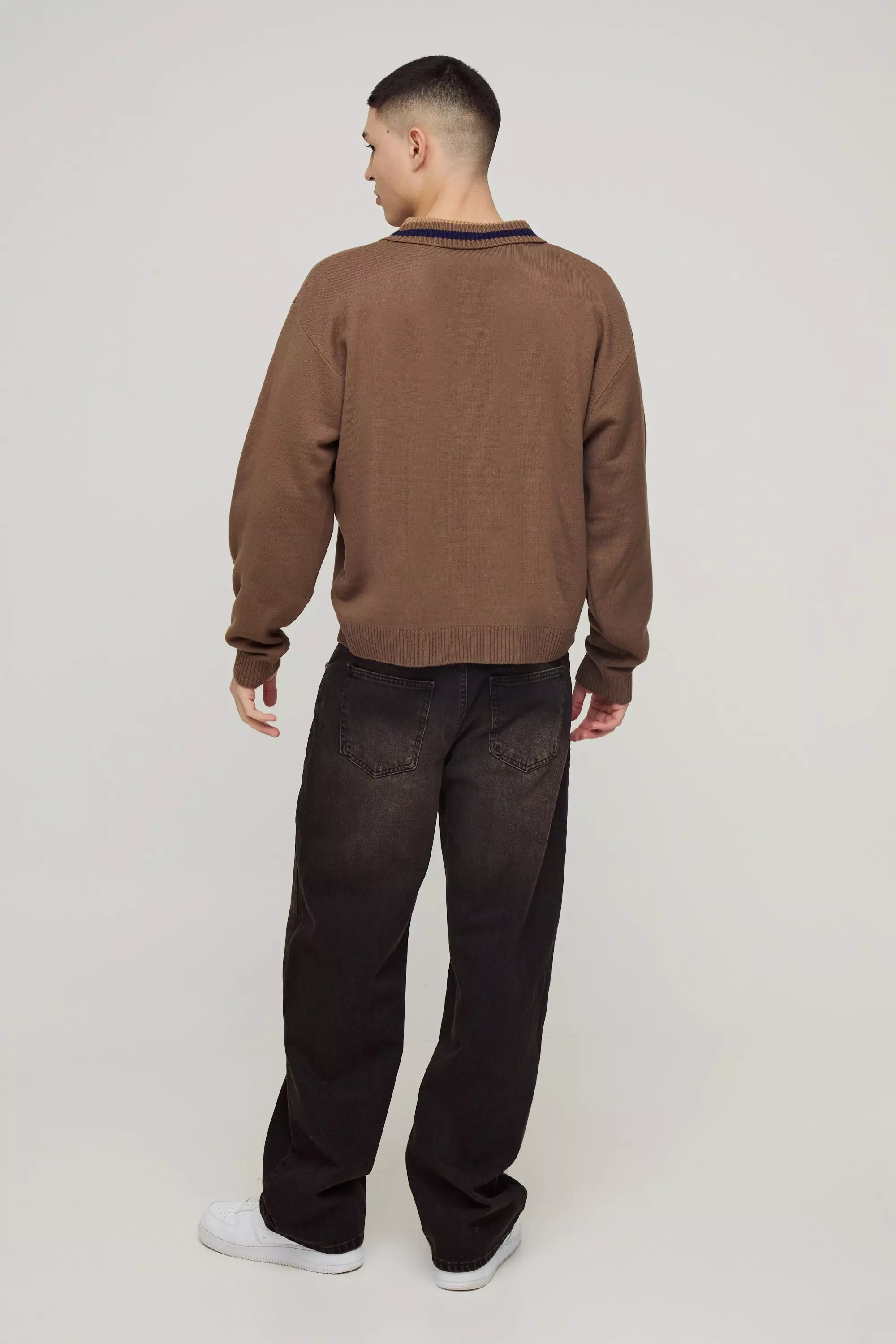 Tan Oversized Gebreide Boxy Polo alternatieve afbeelding