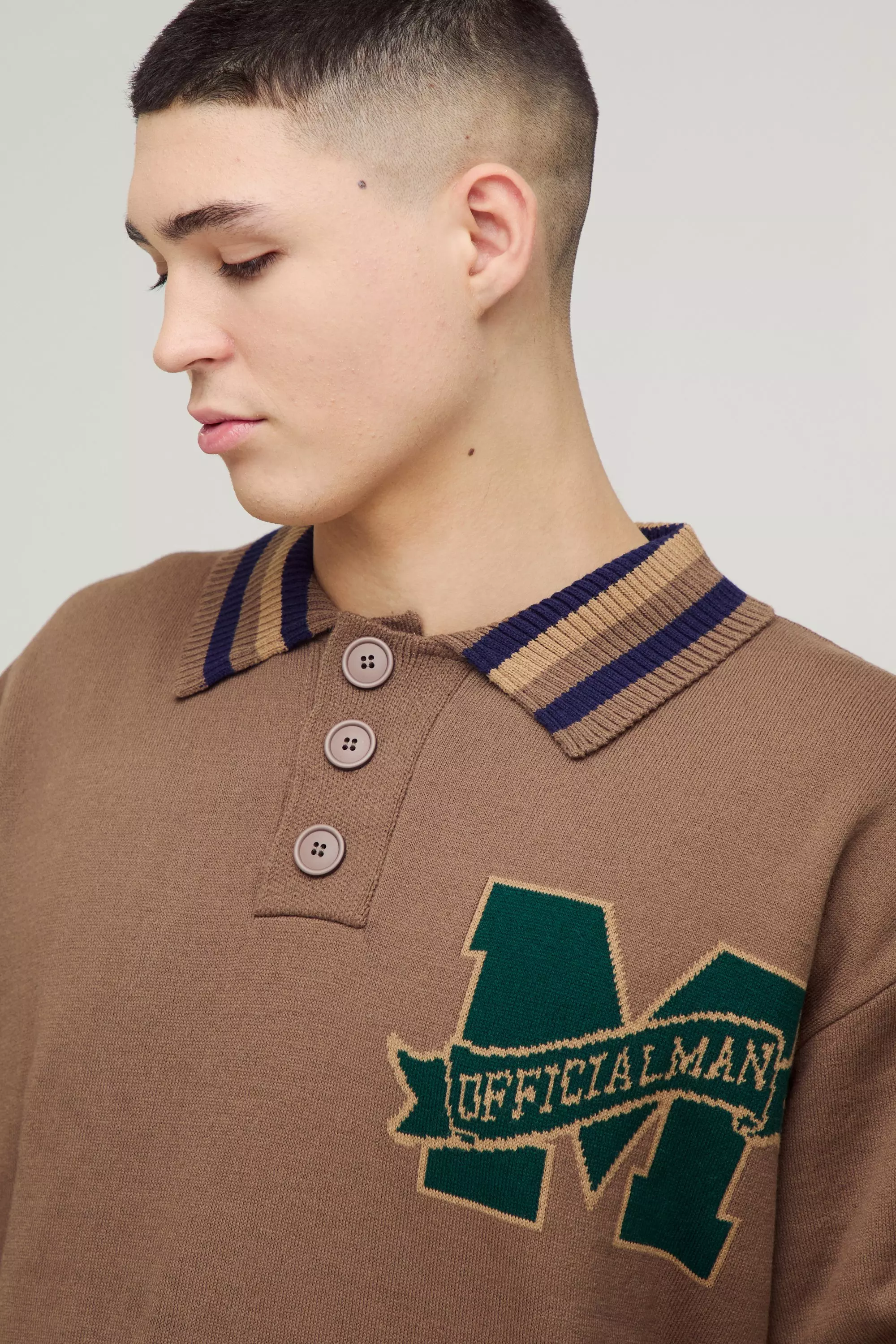 Tan Oversized Gebreide Boxy Polo alternatieve afbeelding
