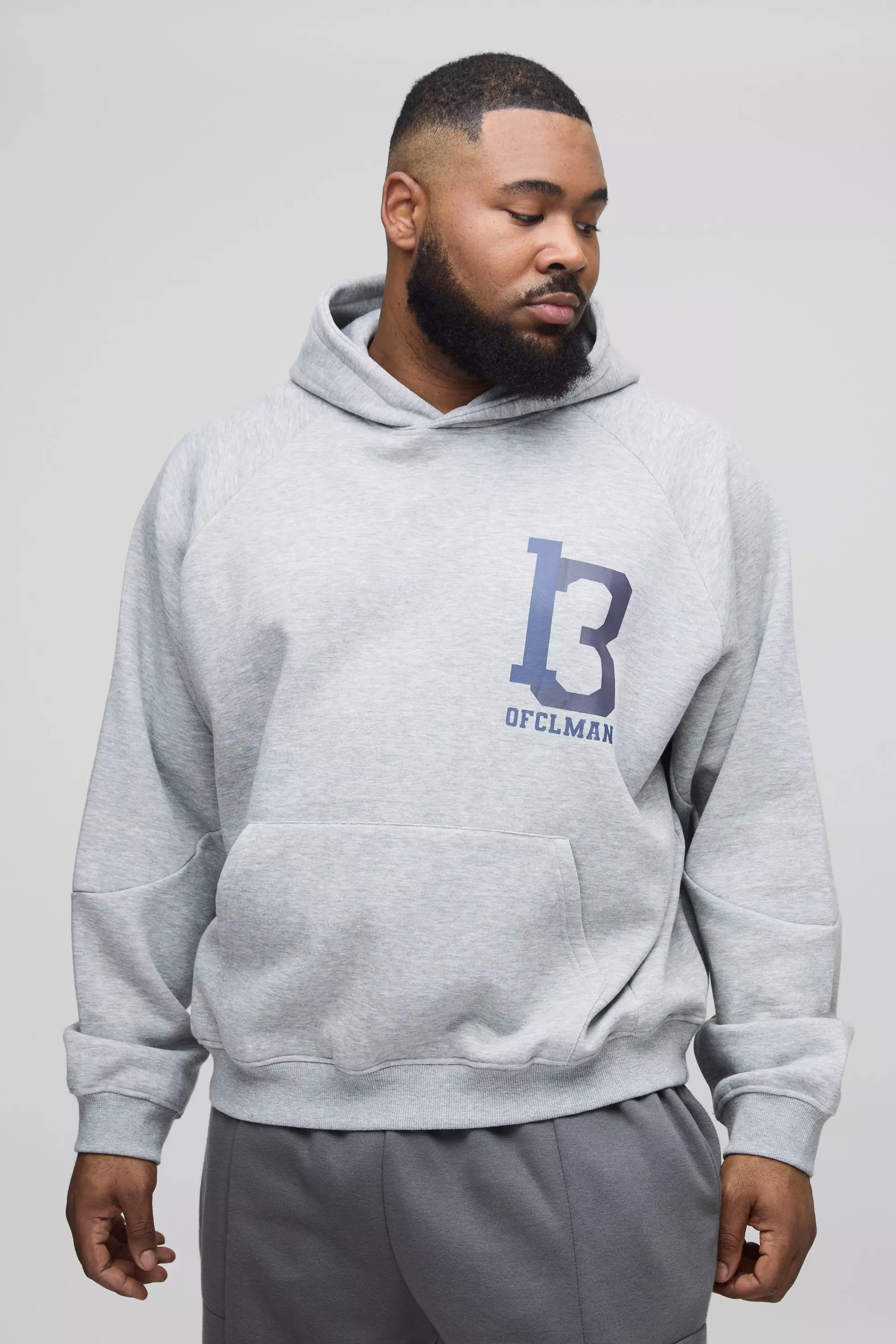 Grey marl Plus 13 Print Oversized Varsity Hoodie alternative image