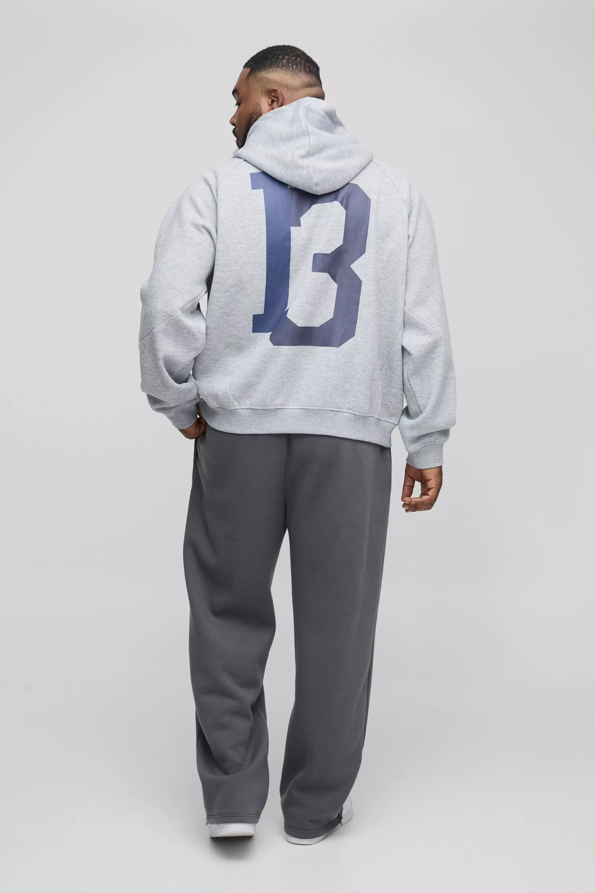 Grey marl Plus 13 Print Oversized Varsity Hoodie alternative image