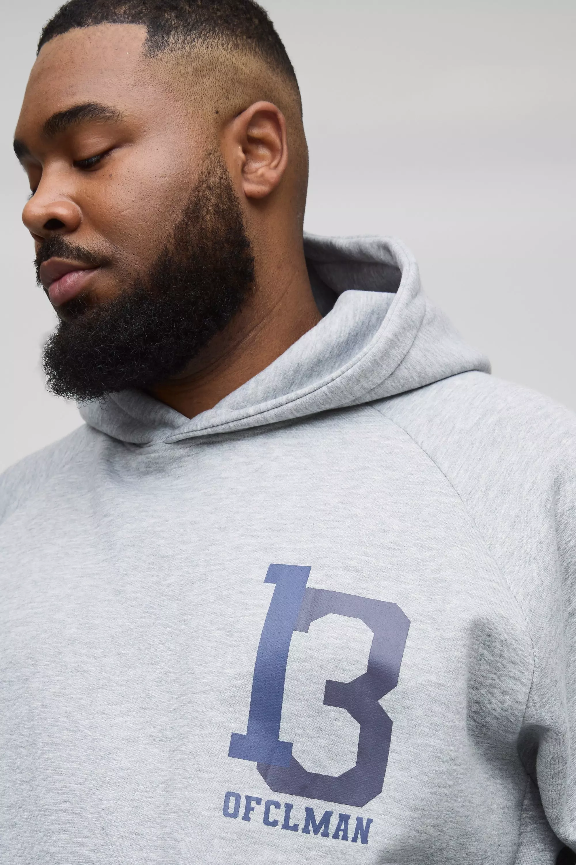 Grey marl Plus 13 Print Oversized Varsity Hoodie alternative image