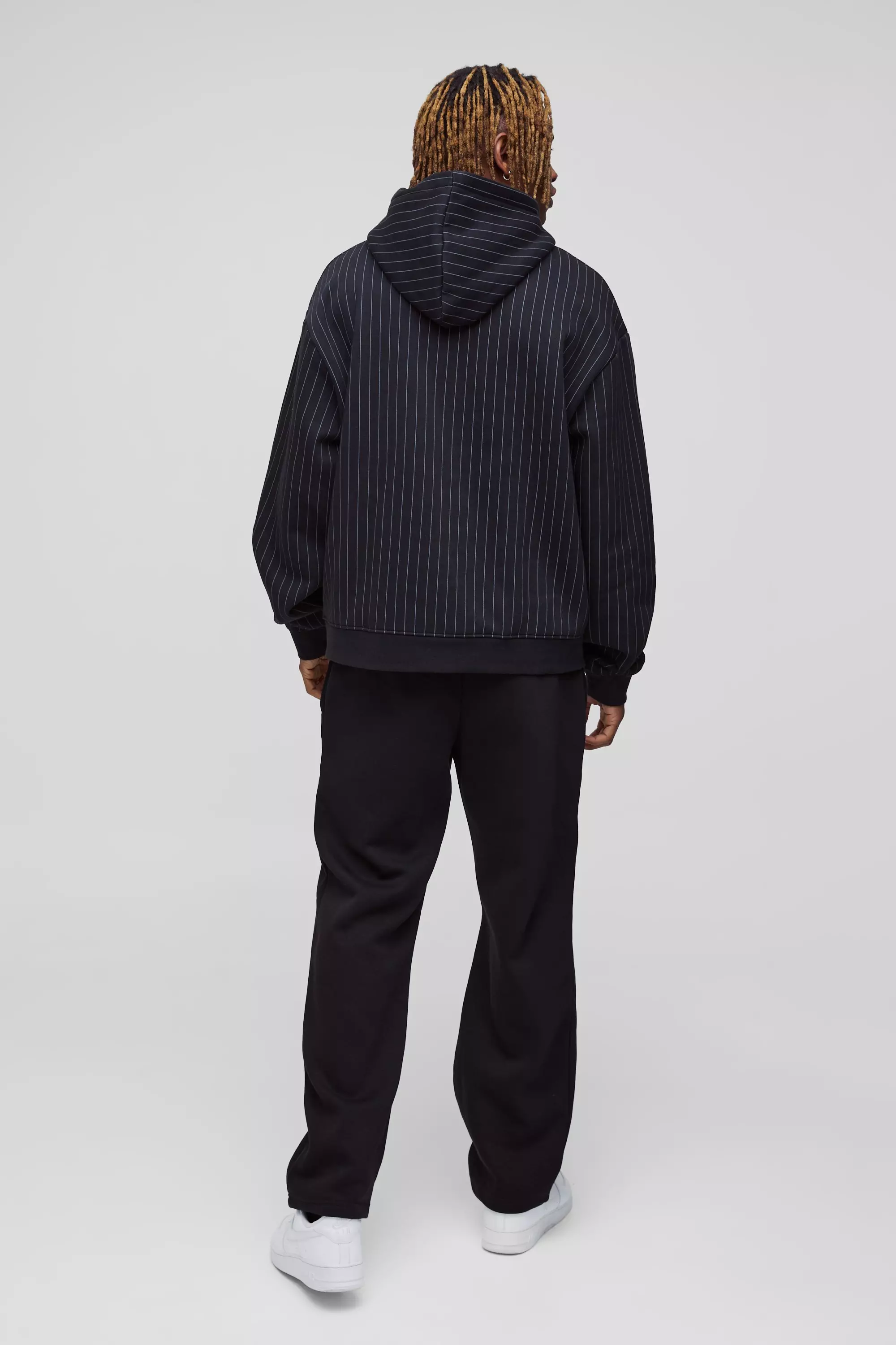 Black Tall Oversized Gestreept Boxy LA Hoodie Met Rits alternatieve afbeelding